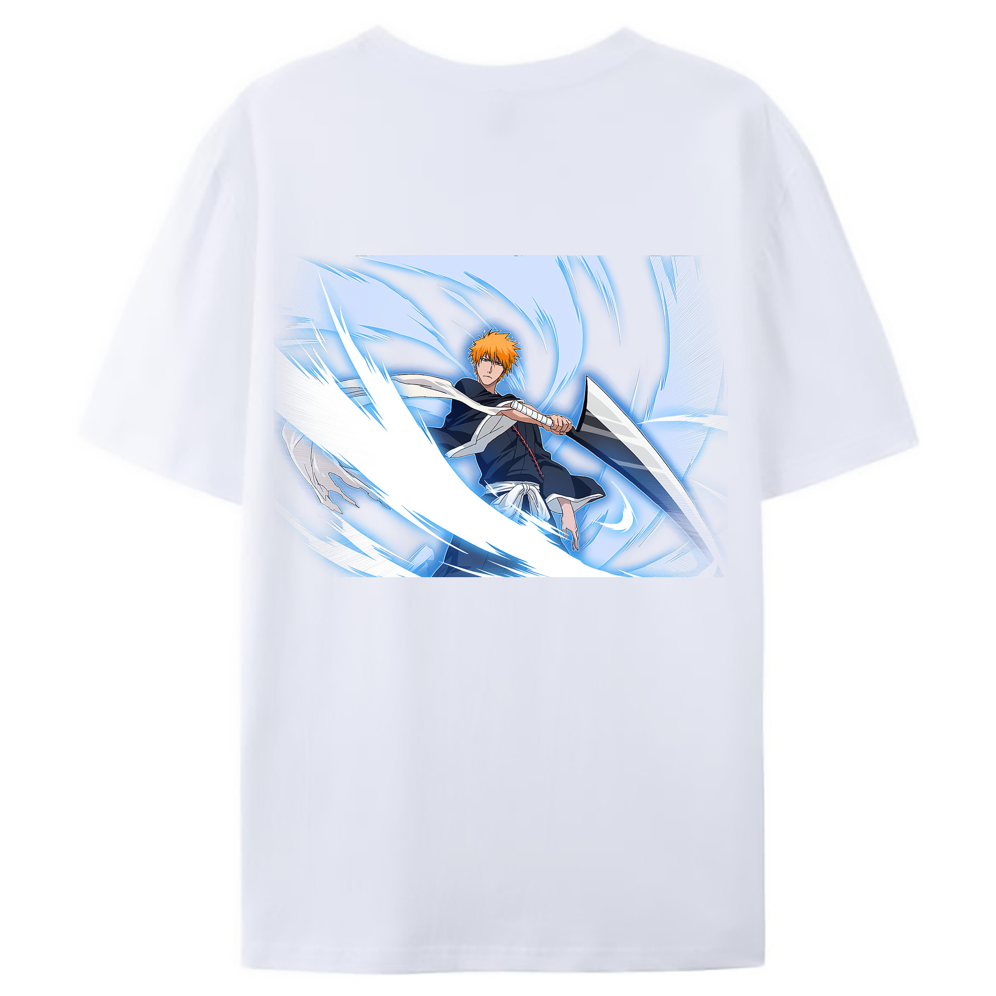 （画像用） ブリーチ 黒崎一護（くろさき いちご）BLEACH Kurosaki Ichigo 綿100％ メンズ半袖Tシャツ（バックプリント） 通気性