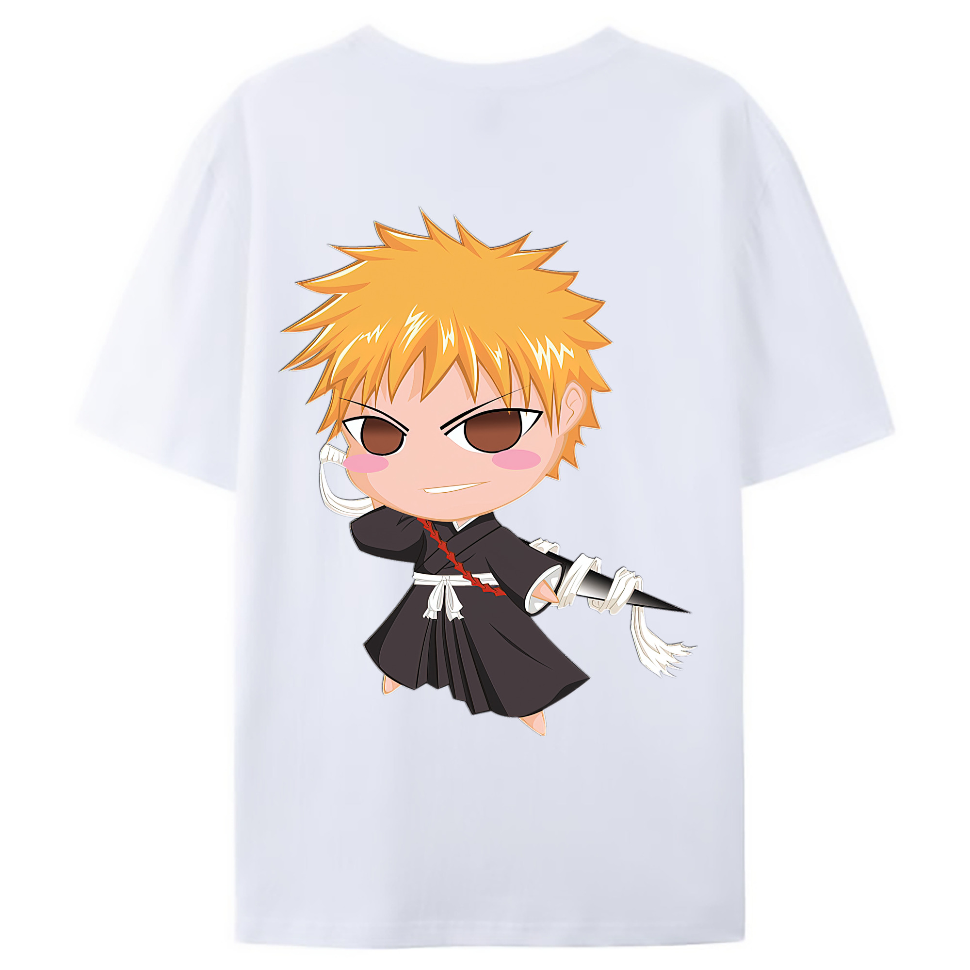 （画像用） ブリーチ 黒崎一護（くろさき いちご）BLEACH Kurosaki Ichigo 綿100％ メンズ半袖Tシャツ（バックプリント） 通気性