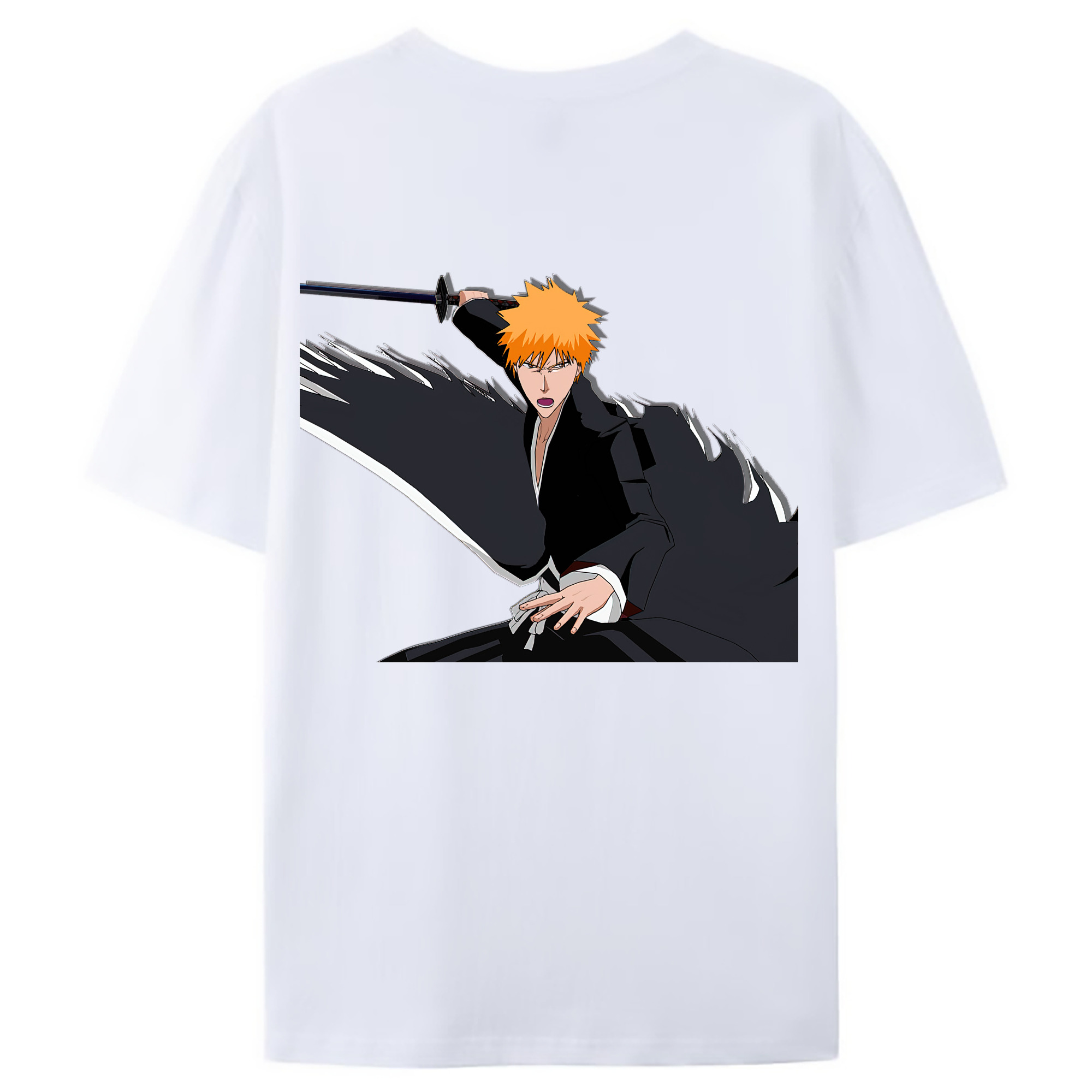 （画像用） ブリーチ 黒崎一護（くろさき いちご）BLEACH Kurosaki Ichigo 綿100％ メンズ半袖Tシャツ（バックプリント） 通気性