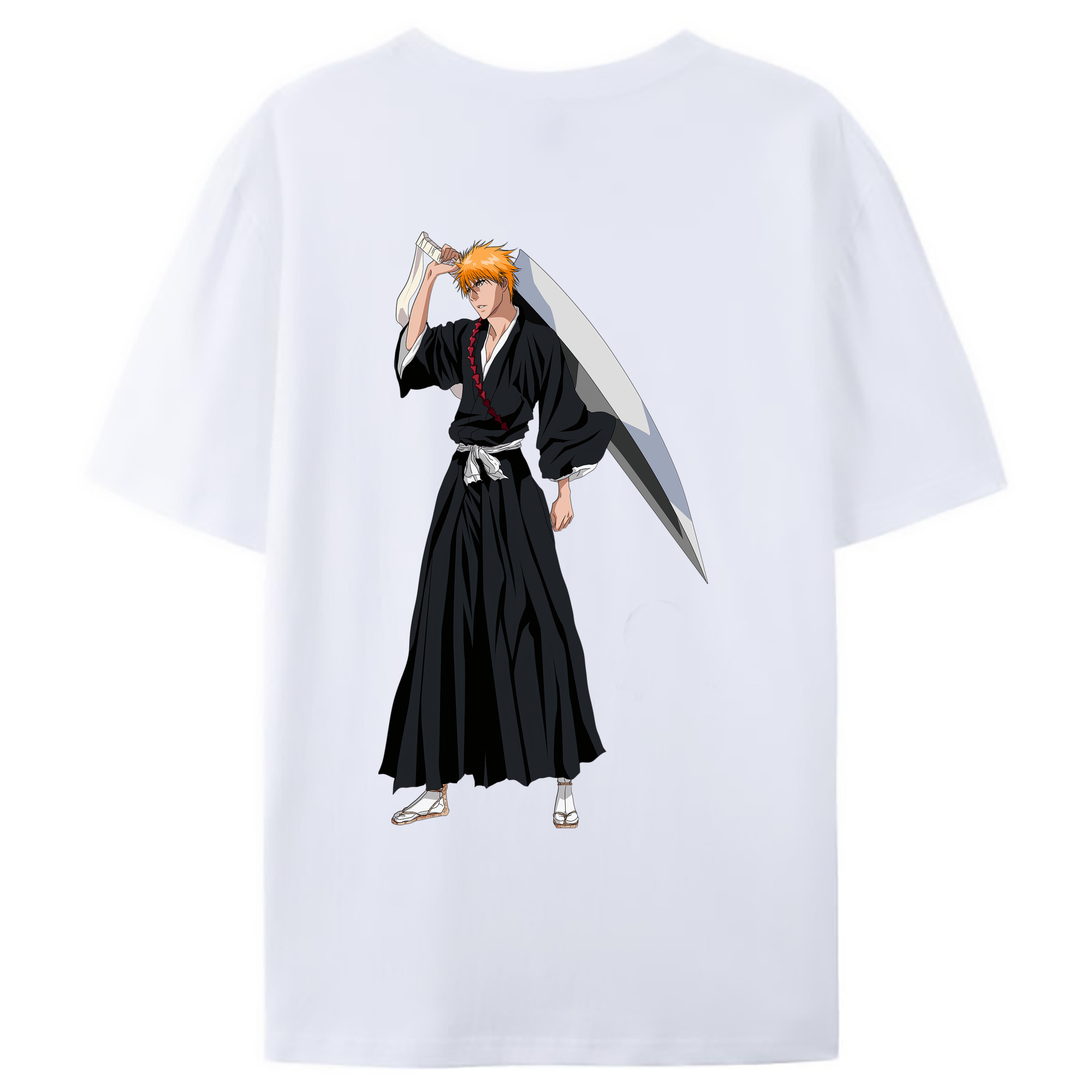 （画像用） ブリーチ 黒崎一護（くろさき いちご）BLEACH Kurosaki Ichigo 綿100％ メンズ半袖Tシャツ（バックプリント） 通気性
