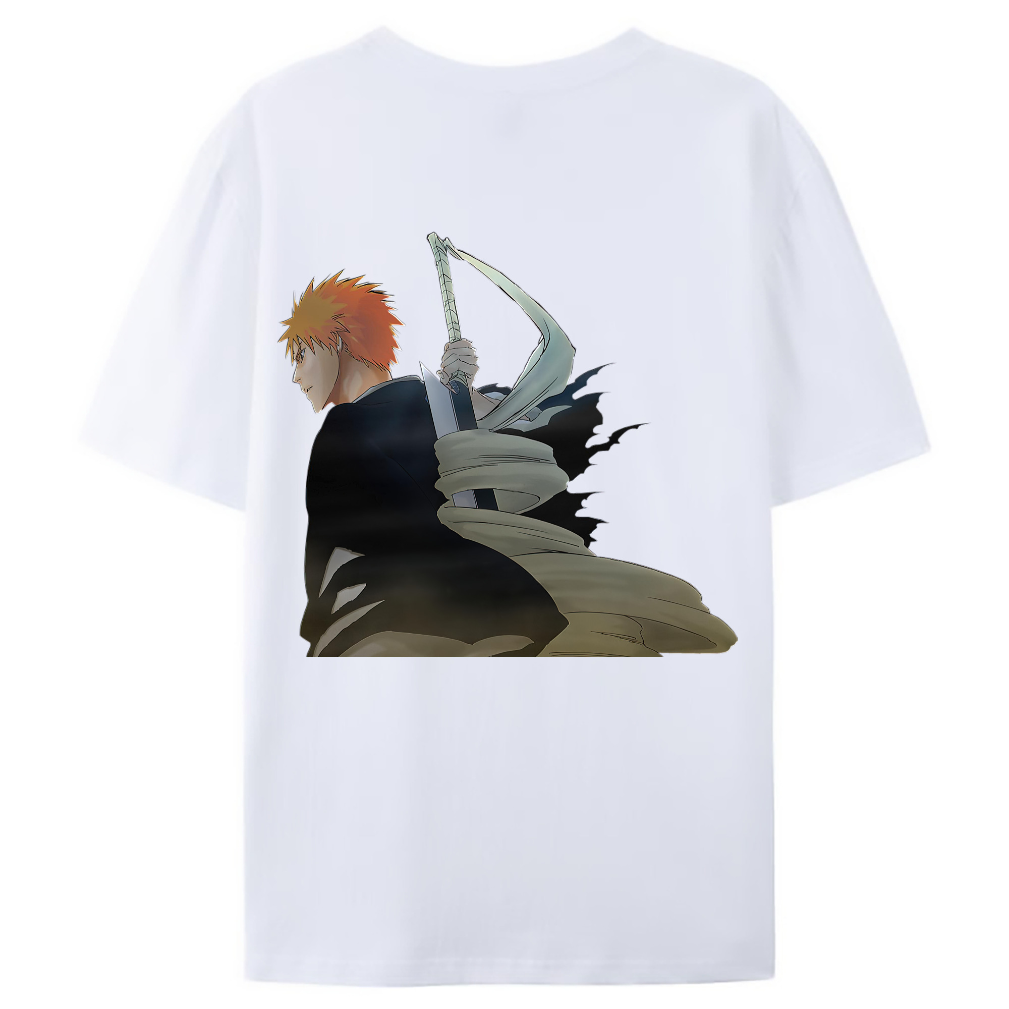（画像用） ブリーチ 黒崎一護（くろさき いちご）BLEACH Kurosaki Ichigo 綿100％ メンズ半袖Tシャツ（バックプリント） 通気性