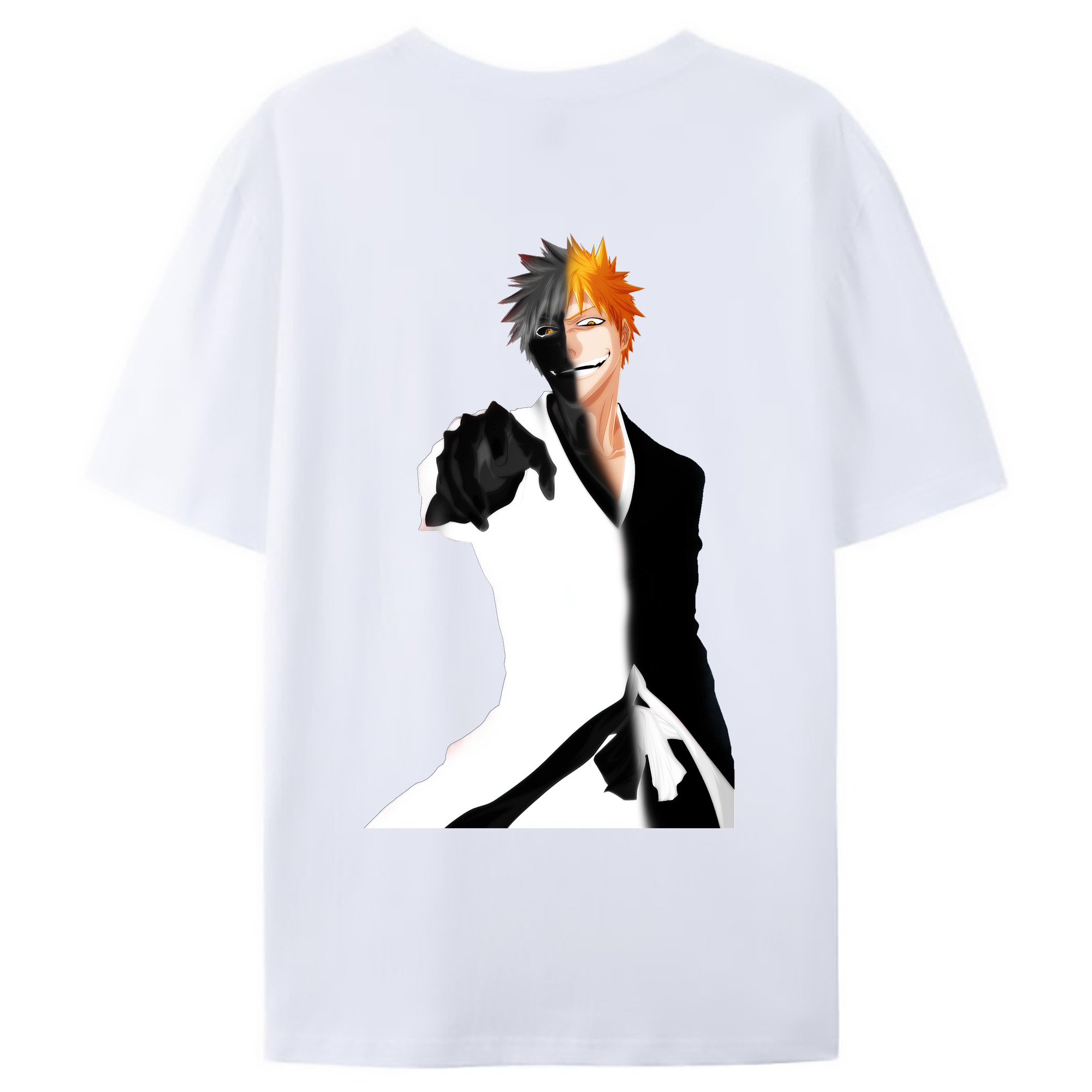 （画像用） ブリーチ 黒崎一護（くろさき いちご）BLEACH Kurosaki Ichigo 綿100％ メンズ半袖Tシャツ（バックプリント） 通気性