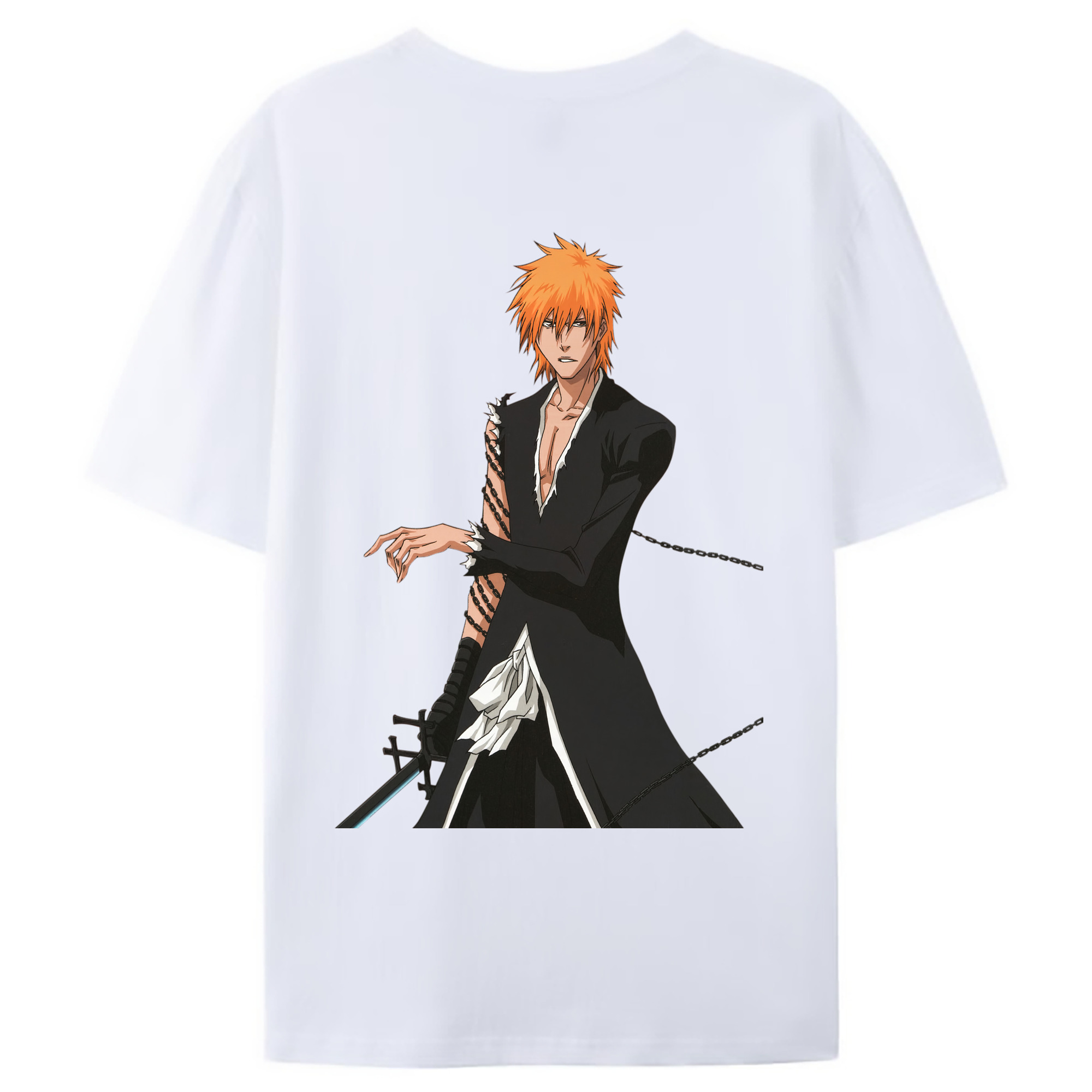 （画像用） ブリーチ 黒崎一護（くろさき いちご）BLEACH Kurosaki Ichigo 綿100％ メンズ半袖Tシャツ（バックプリント） 通気性
