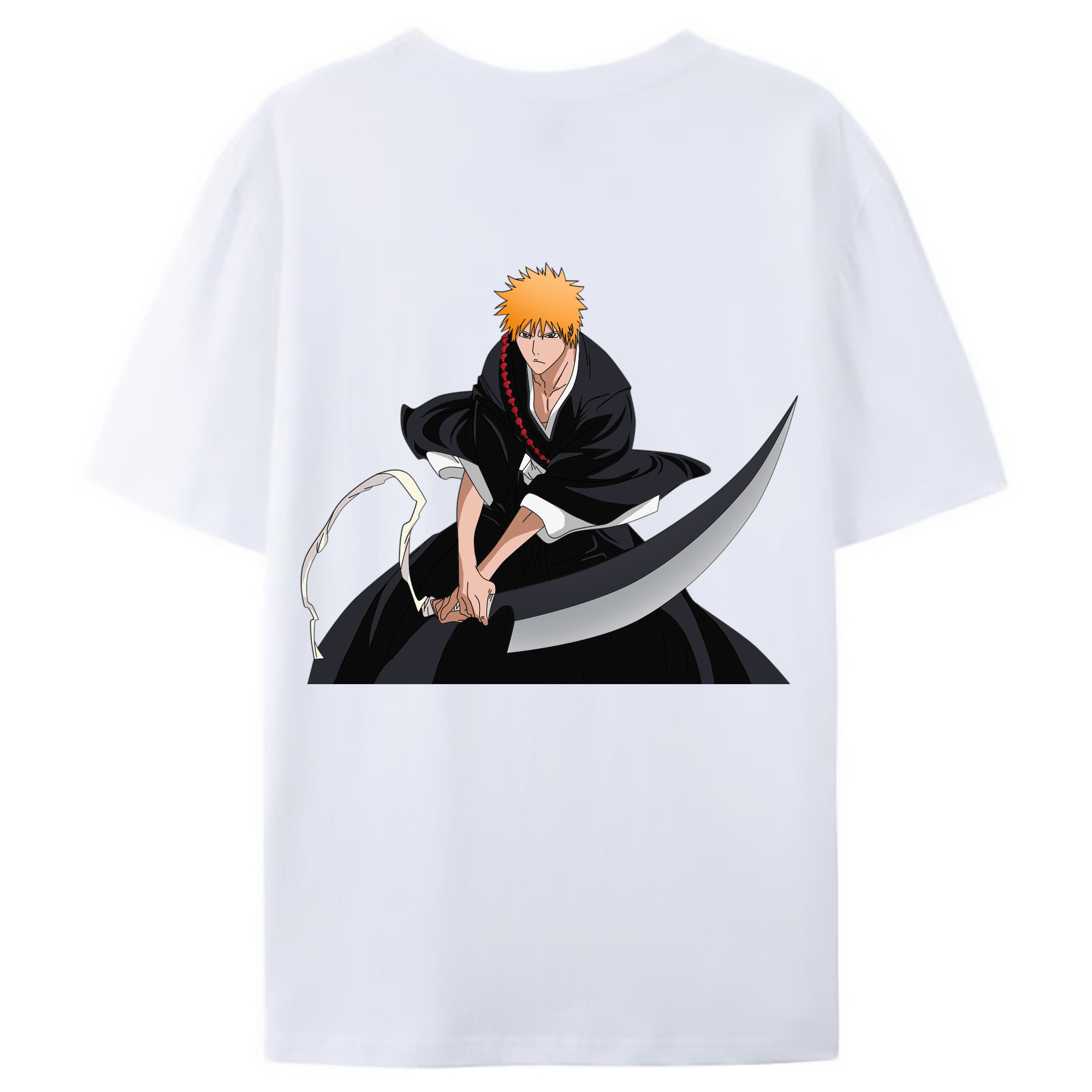 （画像用） ブリーチ 黒崎一護（くろさき いちご）BLEACH Kurosaki Ichigo 綿100％ メンズ半袖Tシャツ（バックプリント） 通気性
