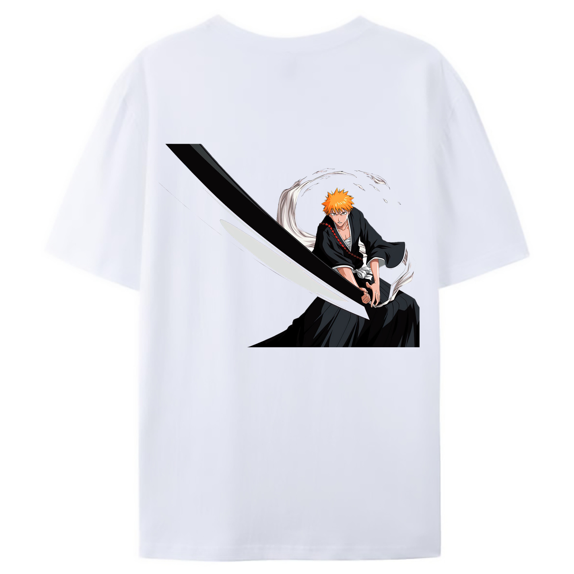 （画像用） ブリーチ 黒崎一護（くろさき いちご）BLEACH Kurosaki Ichigo 綿100％ メンズ半袖Tシャツ（バックプリント） 通気性