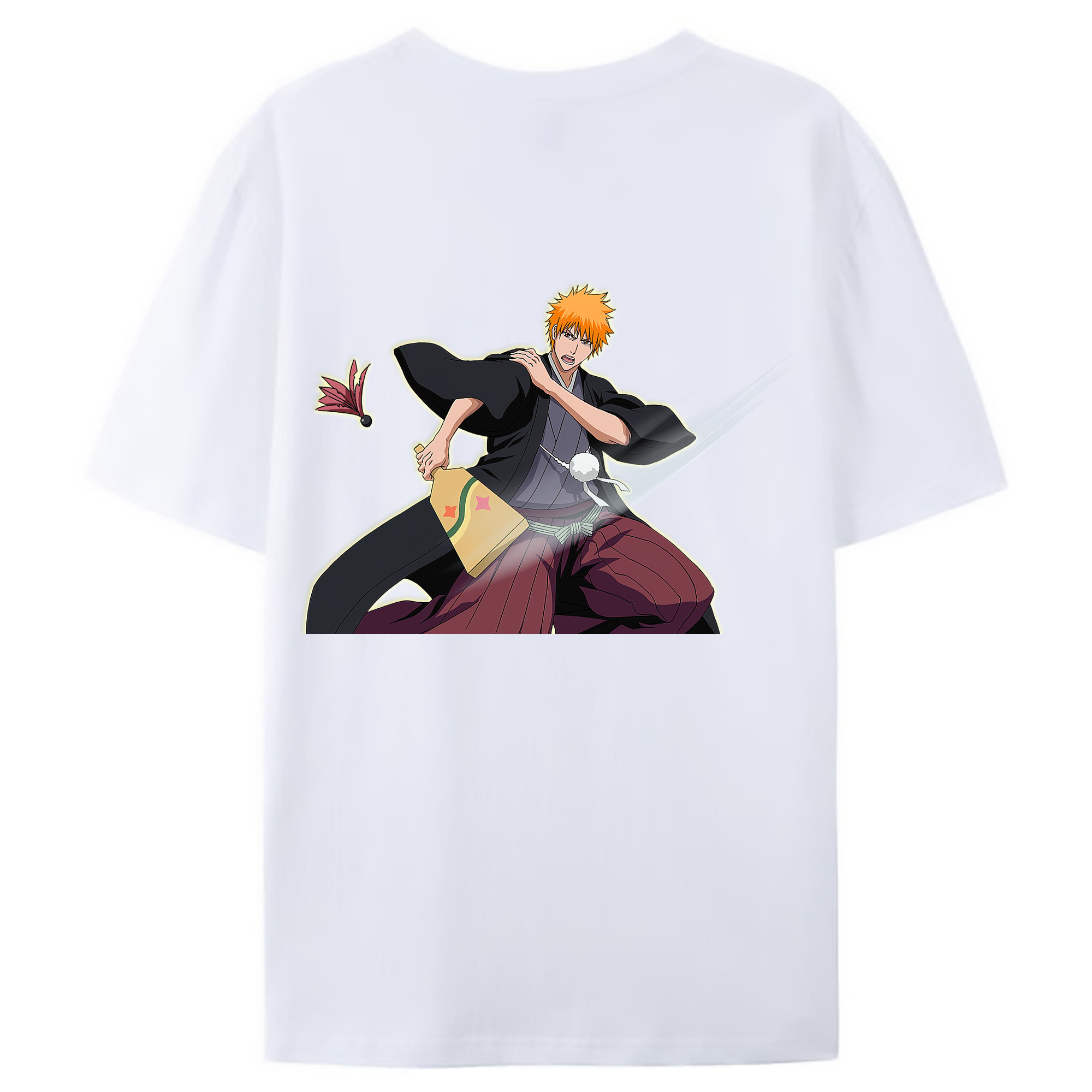 （画像用） ブリーチ 黒崎一護（くろさき いちご）BLEACH Kurosaki Ichigo 綿100％ メンズ半袖Tシャツ（バックプリント） 通気性