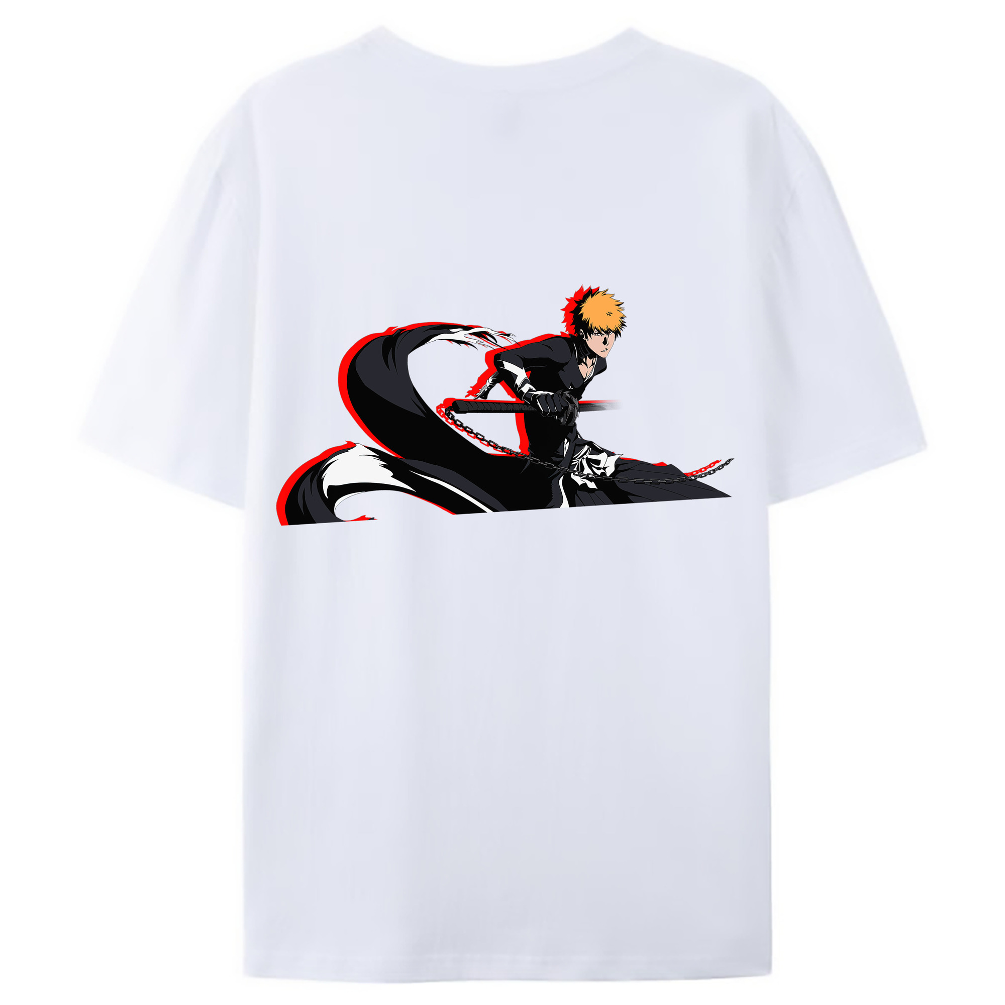 （画像用） ブリーチ 黒崎一護（くろさき いちご）BLEACH Kurosaki Ichigo 綿100％ メンズ半袖Tシャツ（バックプリント） 通気性
