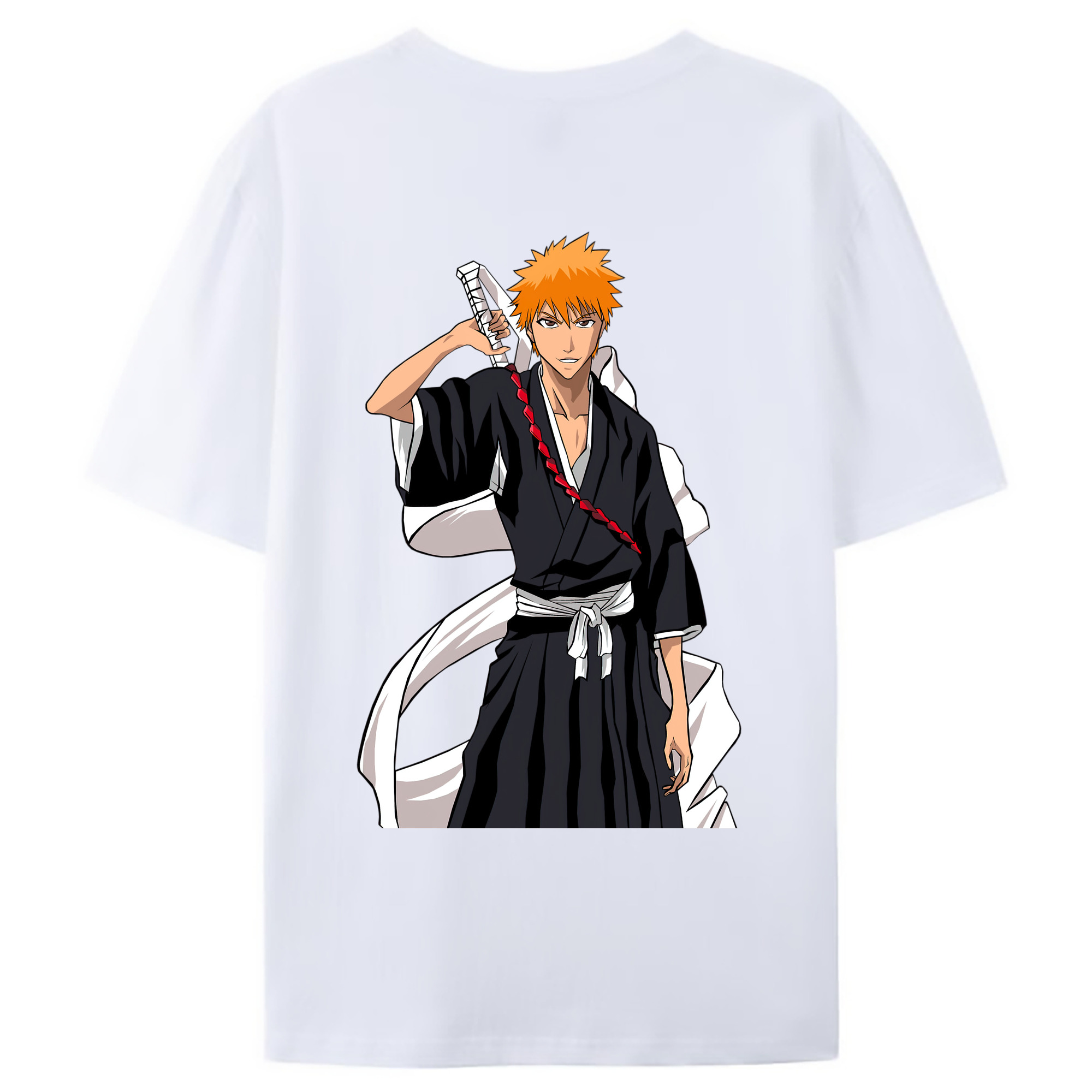 （画像用） ブリーチ 黒崎一護（くろさき いちご）BLEACH Kurosaki Ichigo 綿100％ メンズ半袖Tシャツ（バックプリント） 通気性