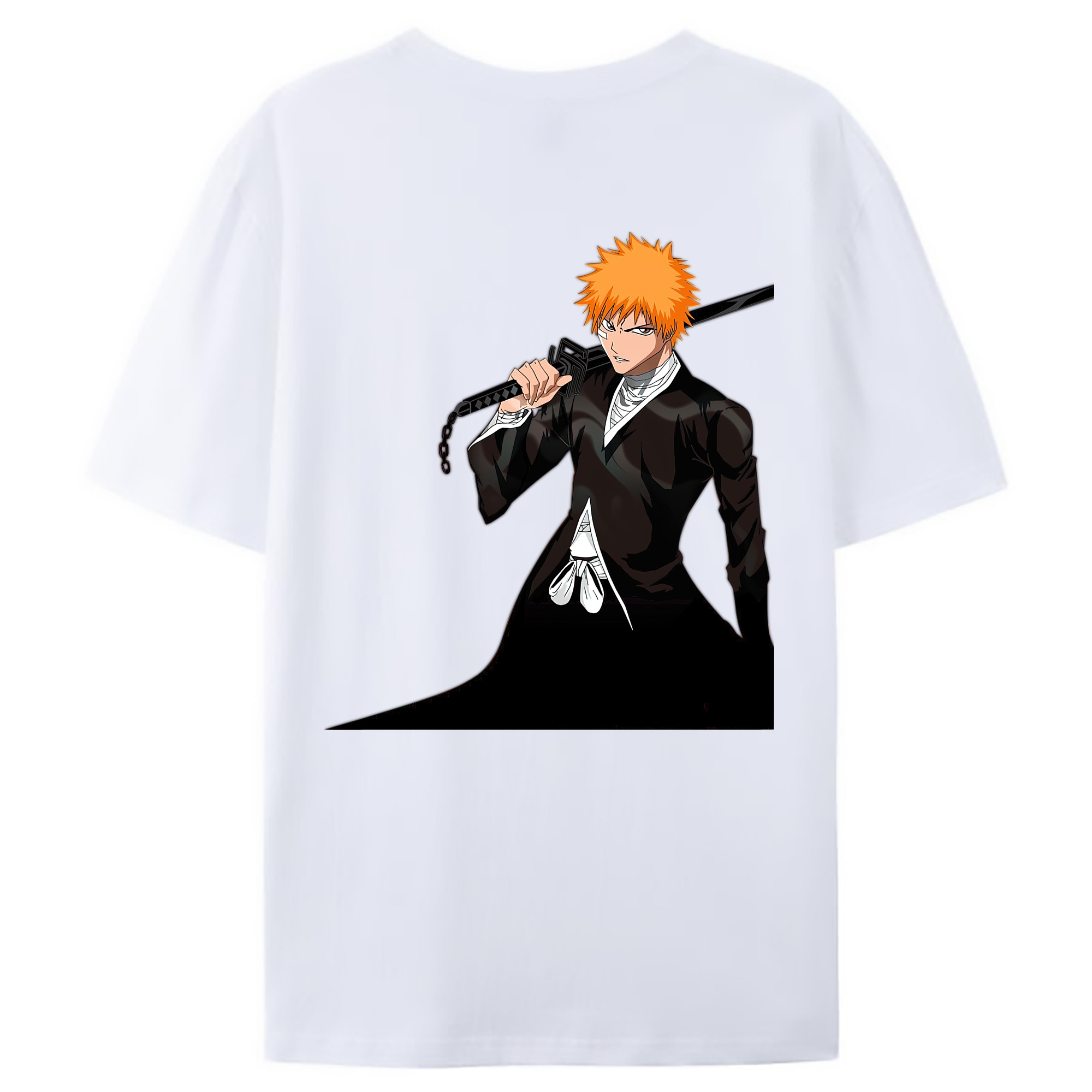 （画像用） ブリーチ 黒崎一護（くろさき いちご）BLEACH Kurosaki Ichigo 綿100％ メンズ半袖Tシャツ（バックプリント） 通気性