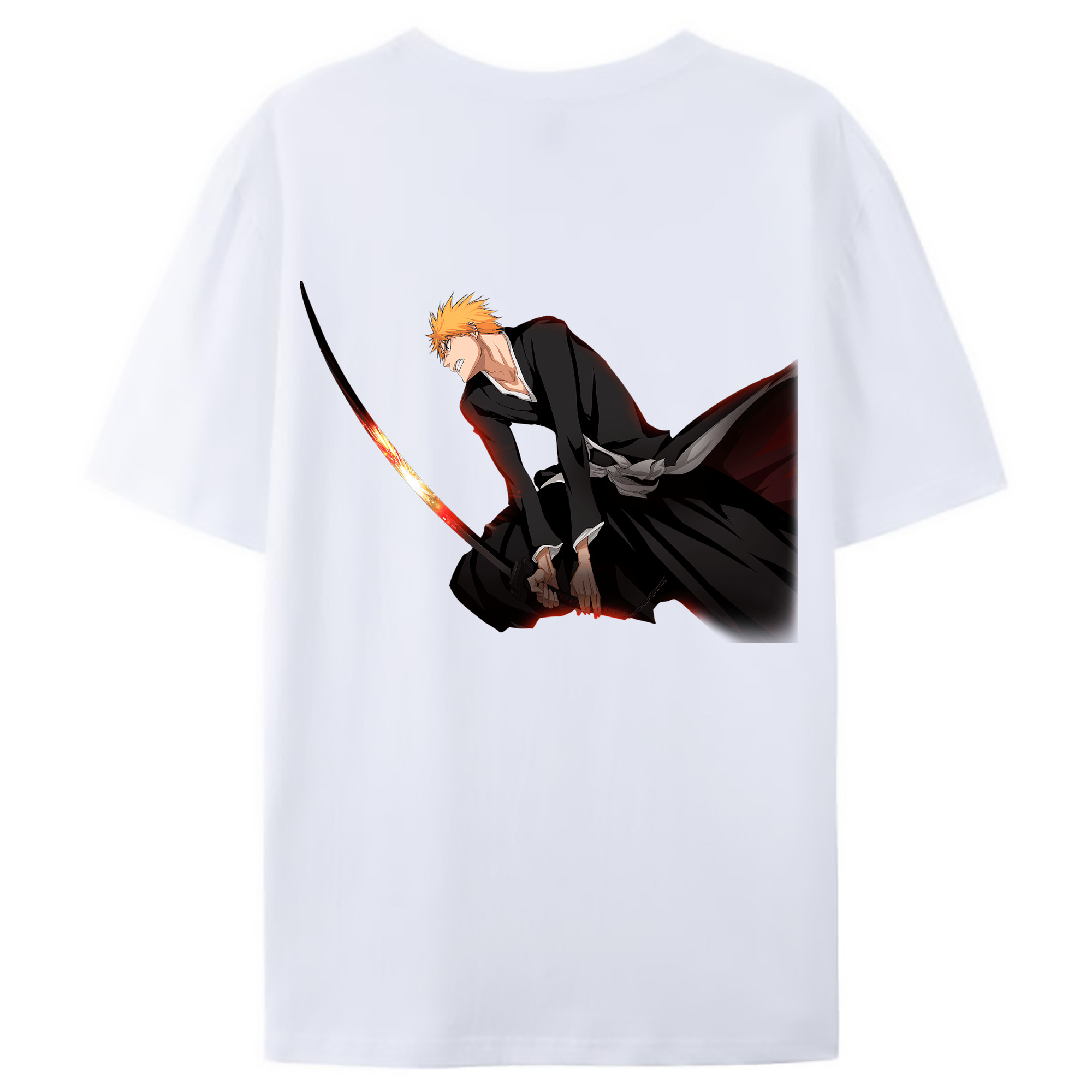 （画像用） ブリーチ 黒崎一護（くろさき いちご）BLEACH Kurosaki Ichigo 綿100％ メンズ半袖Tシャツ（バックプリント） 通気性