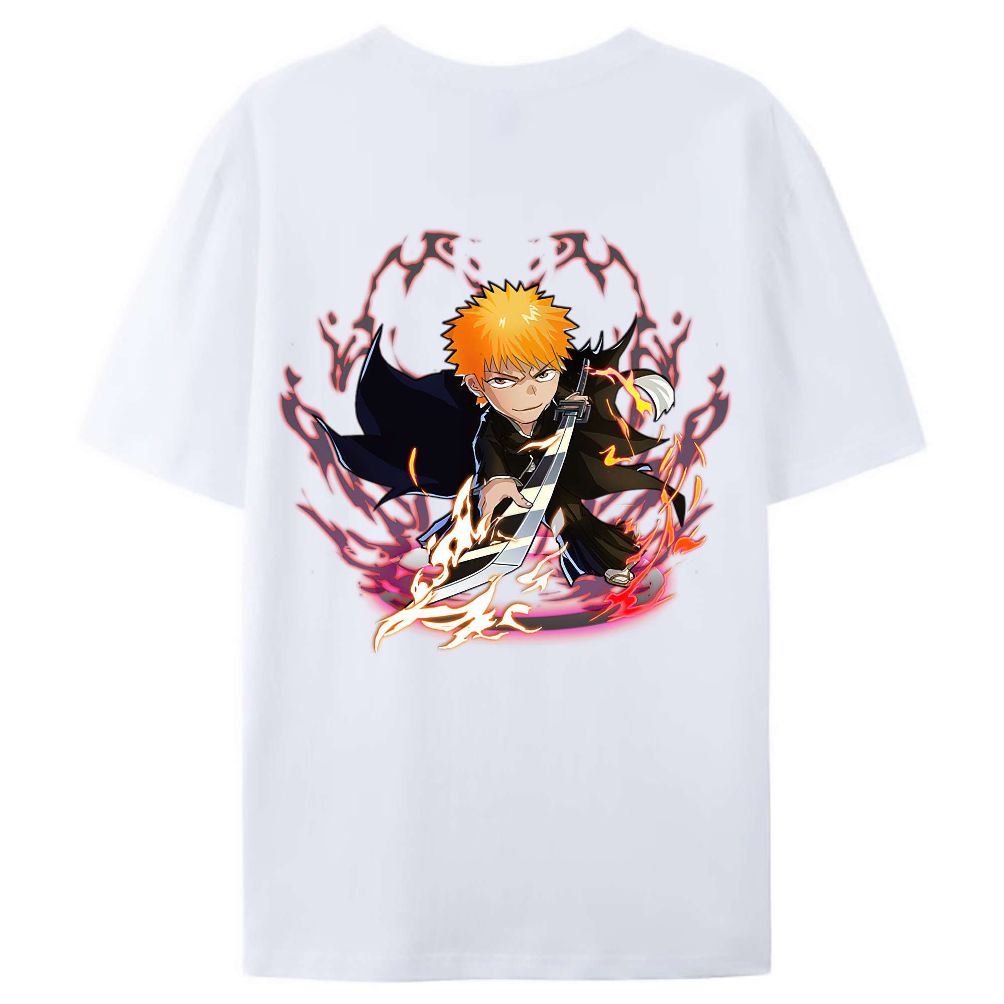 （画像用） ブリーチ 黒崎一護（くろさき いちご）BLEACH Kurosaki Ichigo 綿100％ メンズ半袖Tシャツ（バックプリント） 通気性