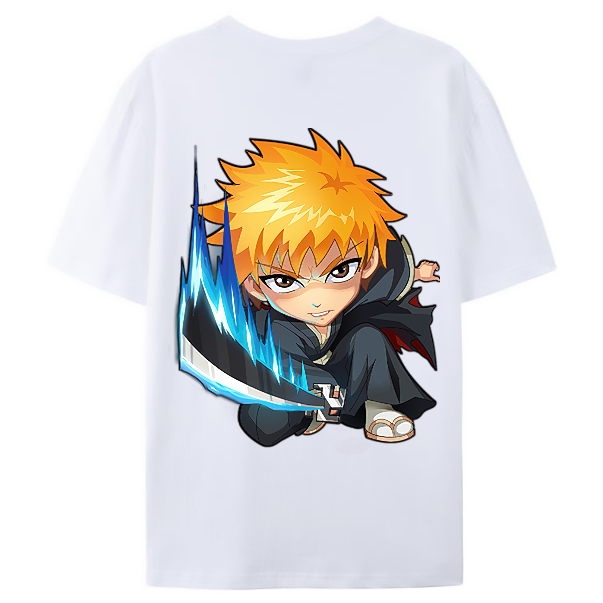 （画像用） ブリーチ 黒崎一護（くろさき いちご）BLEACH Kurosaki Ichigo 綿100％ メンズ半袖Tシャツ（バックプリント） 通気性