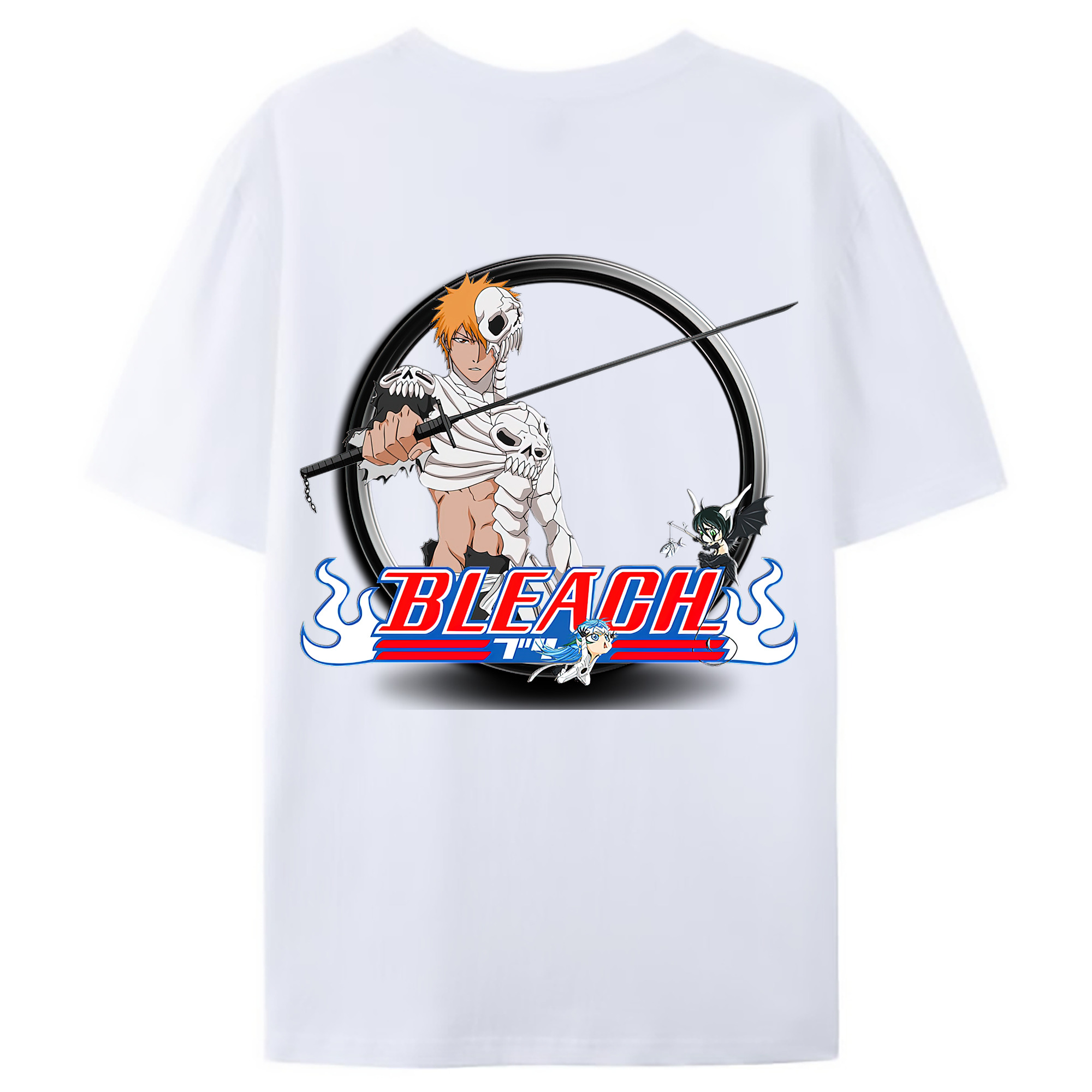 （画像用） ブリーチ 黒崎一護（くろさき いちご）BLEACH Kurosaki Ichigo 綿100％ メンズ半袖Tシャツ（バックプリント） 通気性