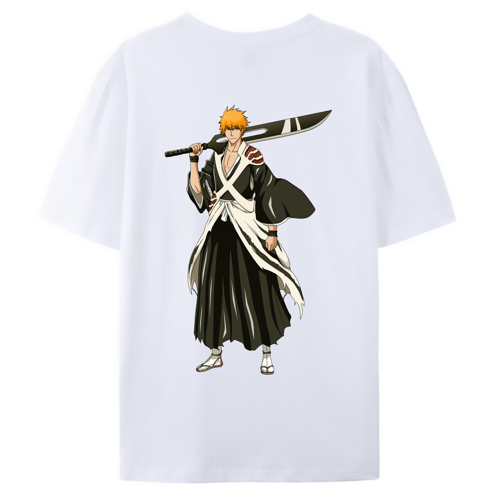 （画像用） ブリーチ 黒崎一護（くろさき いちご）BLEACH Kurosaki Ichigo 綿100％ メンズ半袖Tシャツ（バックプリント） 通気性