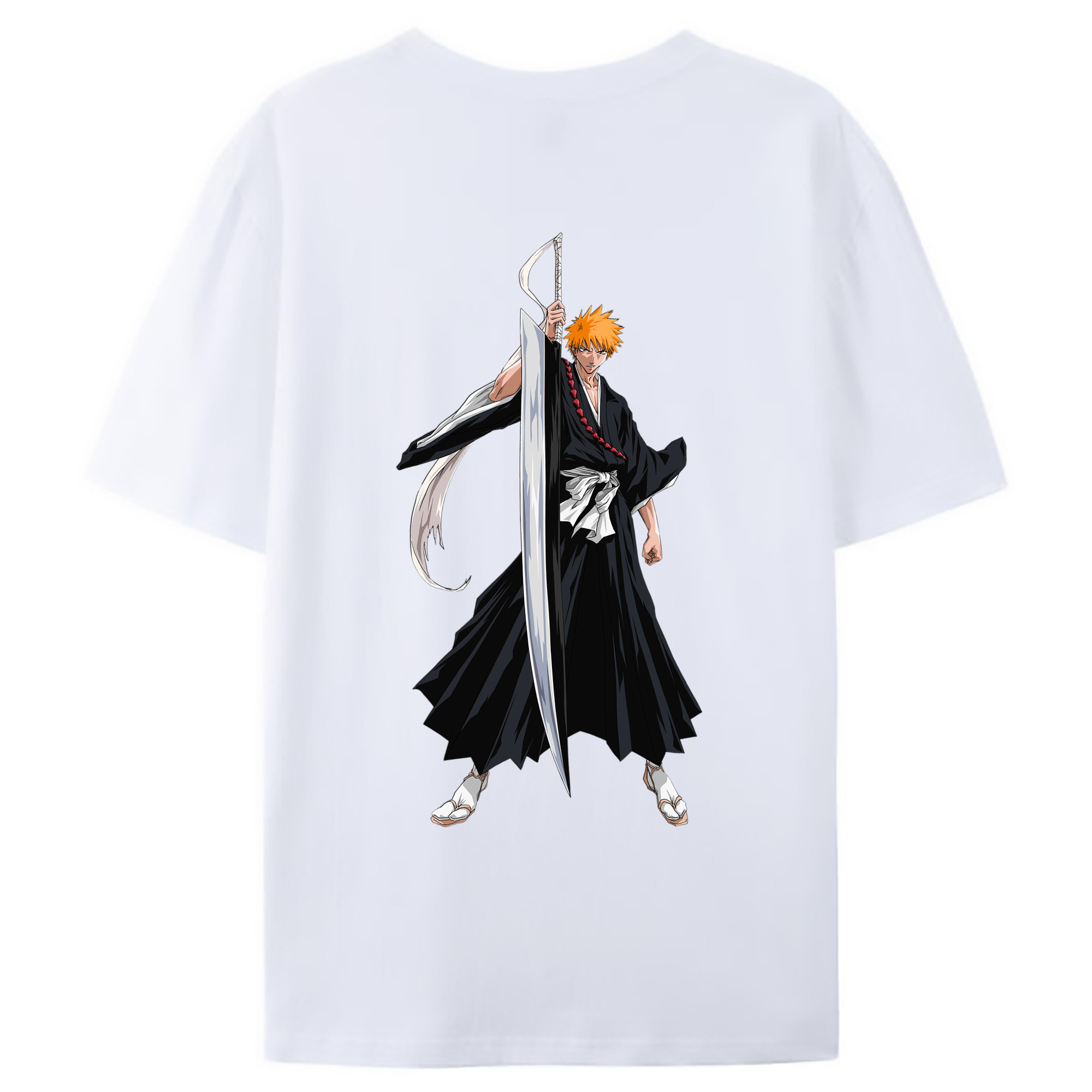 （画像用） ブリーチ 黒崎一護（くろさき いちご）BLEACH Kurosaki Ichigo 綿100％ メンズ半袖Tシャツ（バックプリント） 通気性