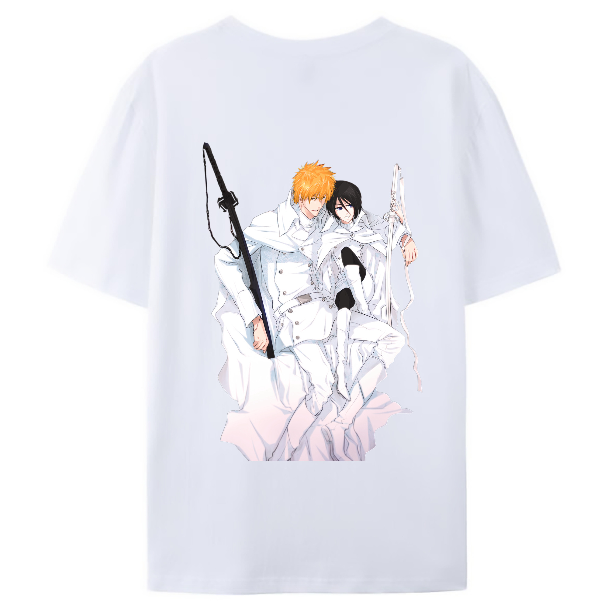 （画像用） ブリーチ 黒崎一護（くろさき いちご）BLEACH Kurosaki Ichigo 綿100％ メンズ半袖Tシャツ（バックプリント） 通気性