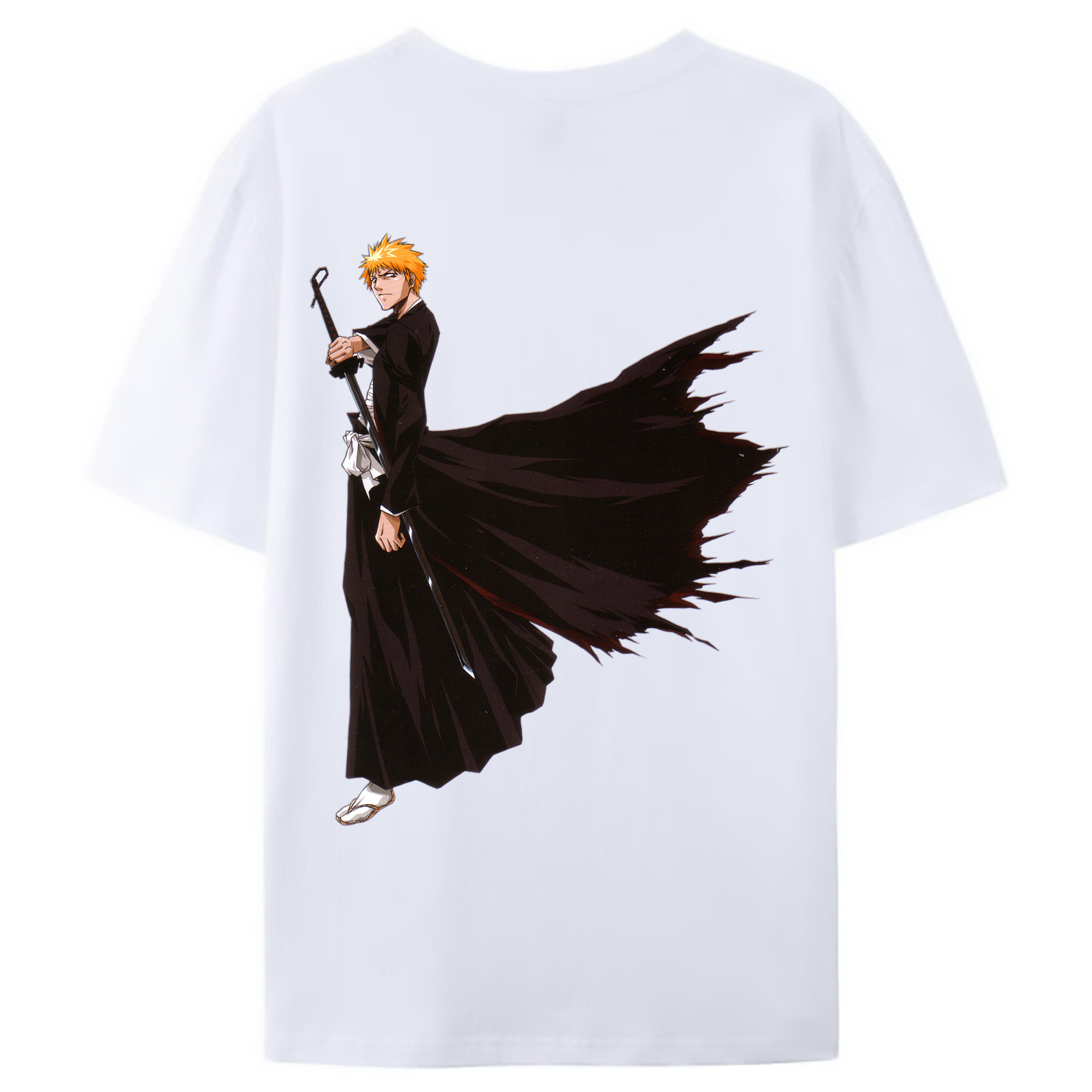 （画像用） ブリーチ 黒崎一護（くろさき いちご）BLEACH Kurosaki Ichigo 綿100％ メンズ半袖Tシャツ（バックプリント） 通気性