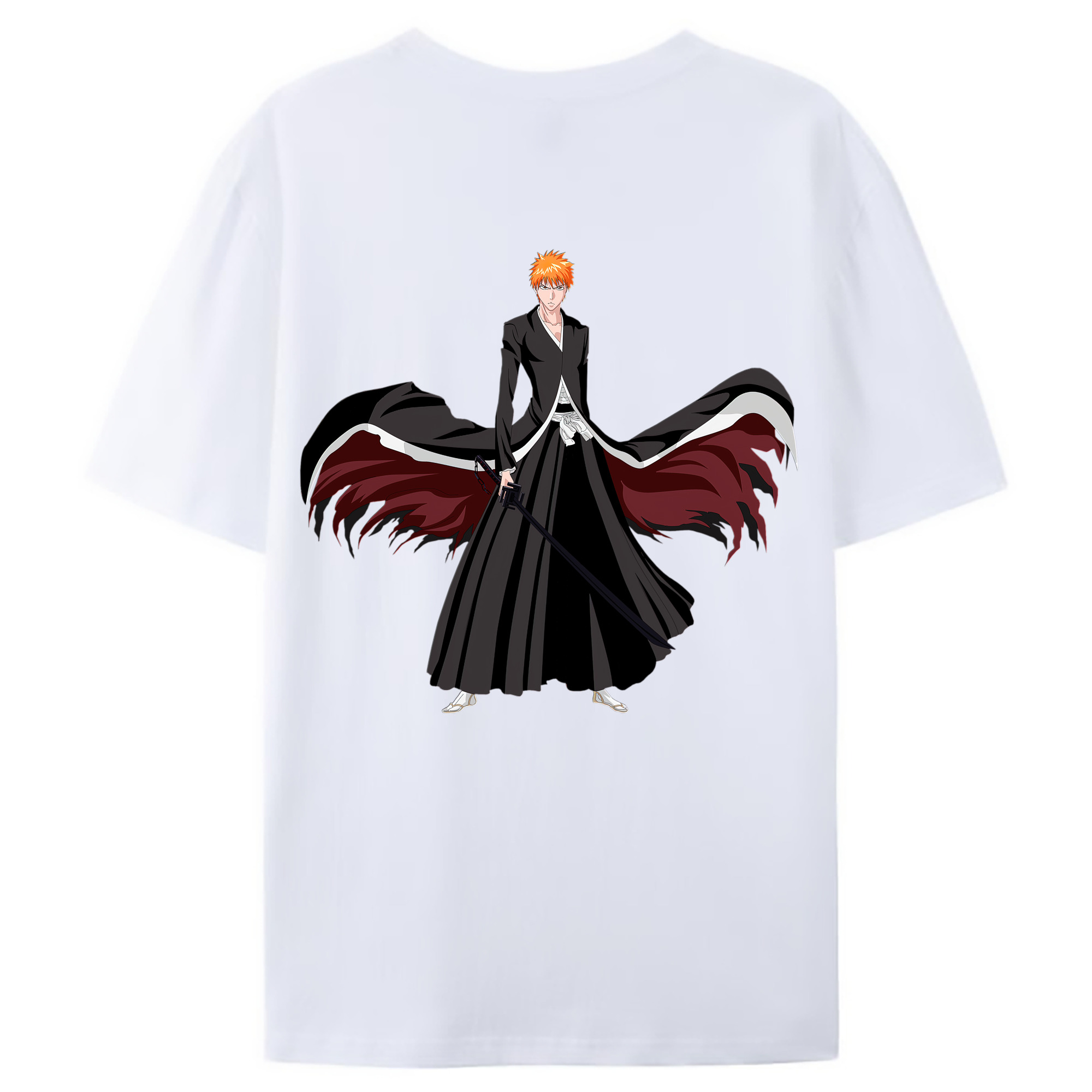 （画像用） ブリーチ 黒崎一護（くろさき いちご）BLEACH Kurosaki Ichigo 綿100％ メンズ半袖Tシャツ（バックプリント） 通気性