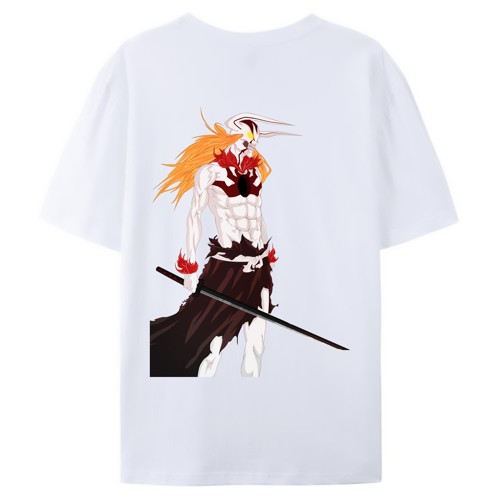（画像用） ブリーチ 黒崎一護（くろさき いちご）BLEACH Kurosaki Ichigo 綿100％ メンズ半袖Tシャツ（バックプリント） 通気性