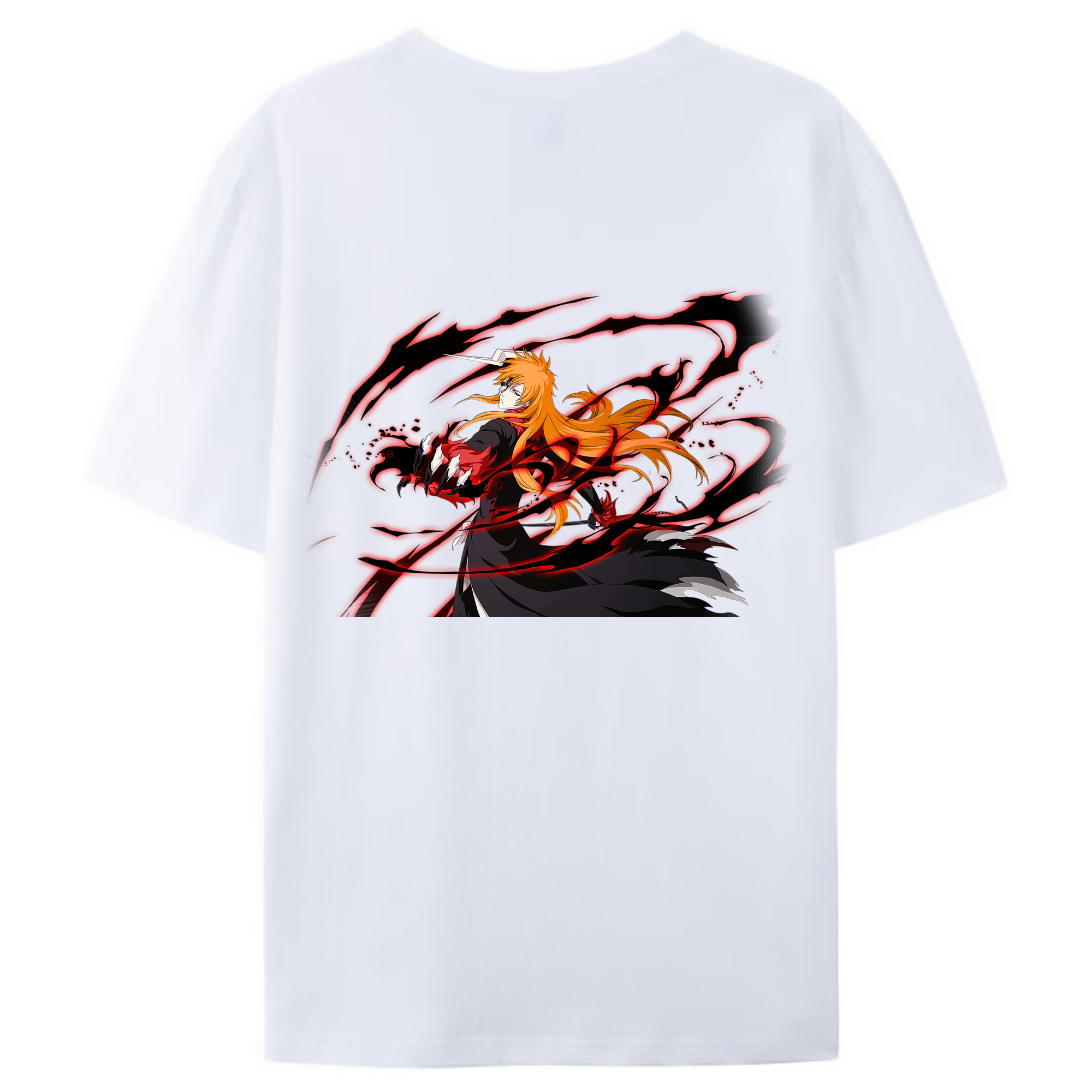 （画像用） ブリーチ 黒崎一護（くろさき いちご）BLEACH Kurosaki Ichigo 綿100％ メンズ半袖Tシャツ（バックプリント） 通気性