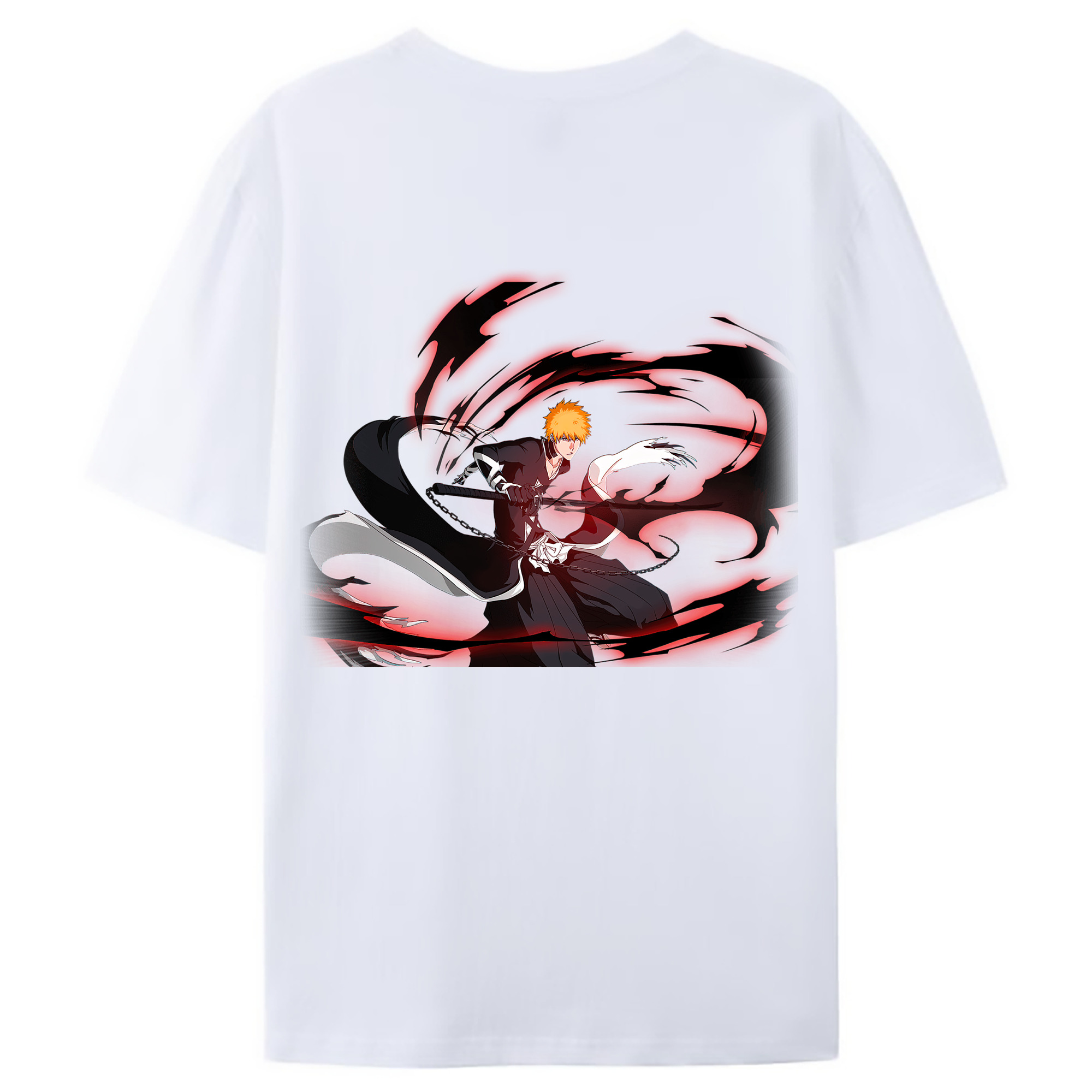 （画像用） ブリーチ 黒崎一護（くろさき いちご）BLEACH Kurosaki Ichigo 綿100％ メンズ半袖Tシャツ（バックプリント） 通気性