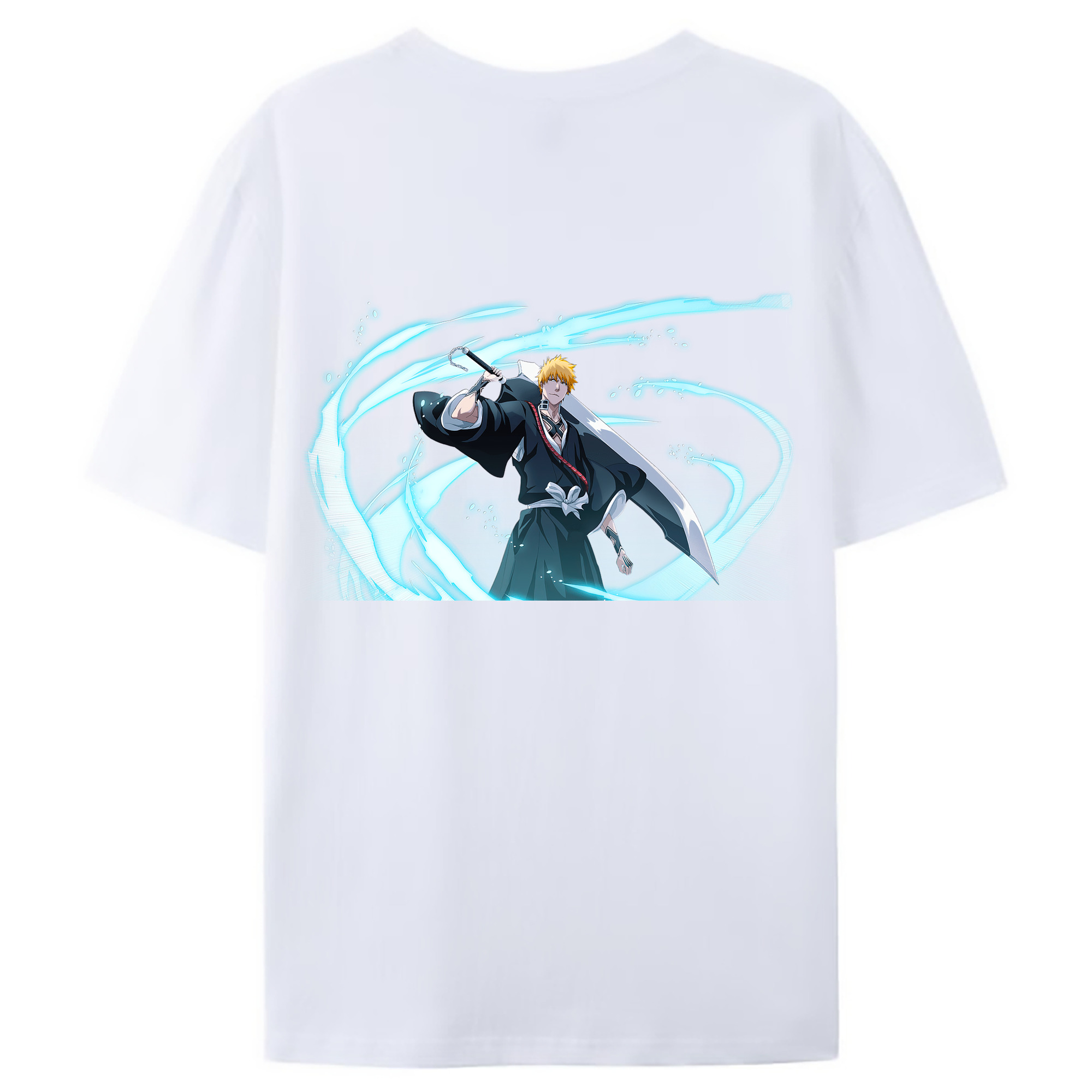 （画像用） ブリーチ 黒崎一護（くろさき いちご）BLEACH Kurosaki Ichigo 綿100％ メンズ半袖Tシャツ（バックプリント） 通気性