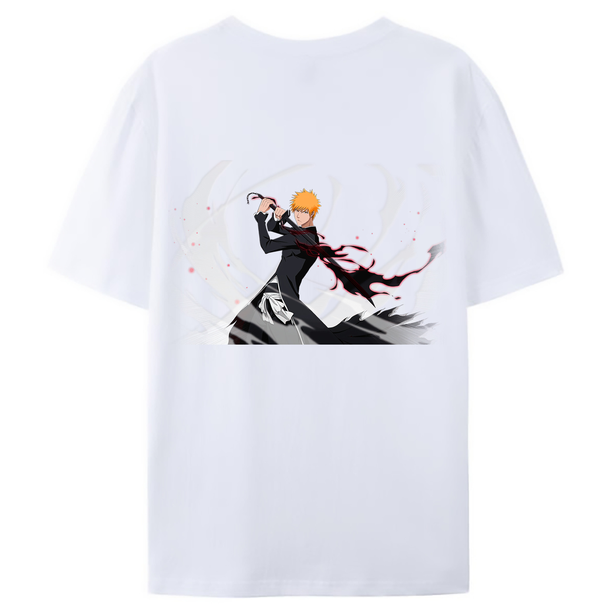 （画像用） ブリーチ 黒崎一護（くろさき いちご）BLEACH Kurosaki Ichigo 綿100％ メンズ半袖Tシャツ（バックプリント） 通気性