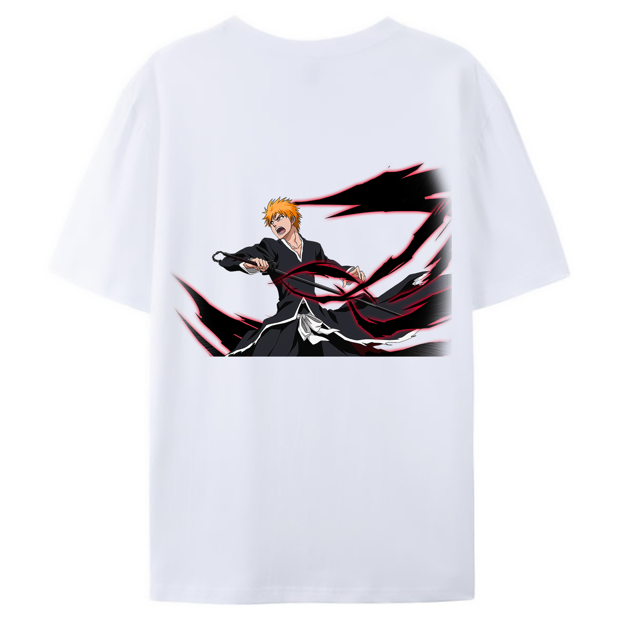 （画像用） ブリーチ 黒崎一護（くろさき いちご）BLEACH Kurosaki Ichigo 綿100％ メンズ半袖Tシャツ（バックプリント） 通気性