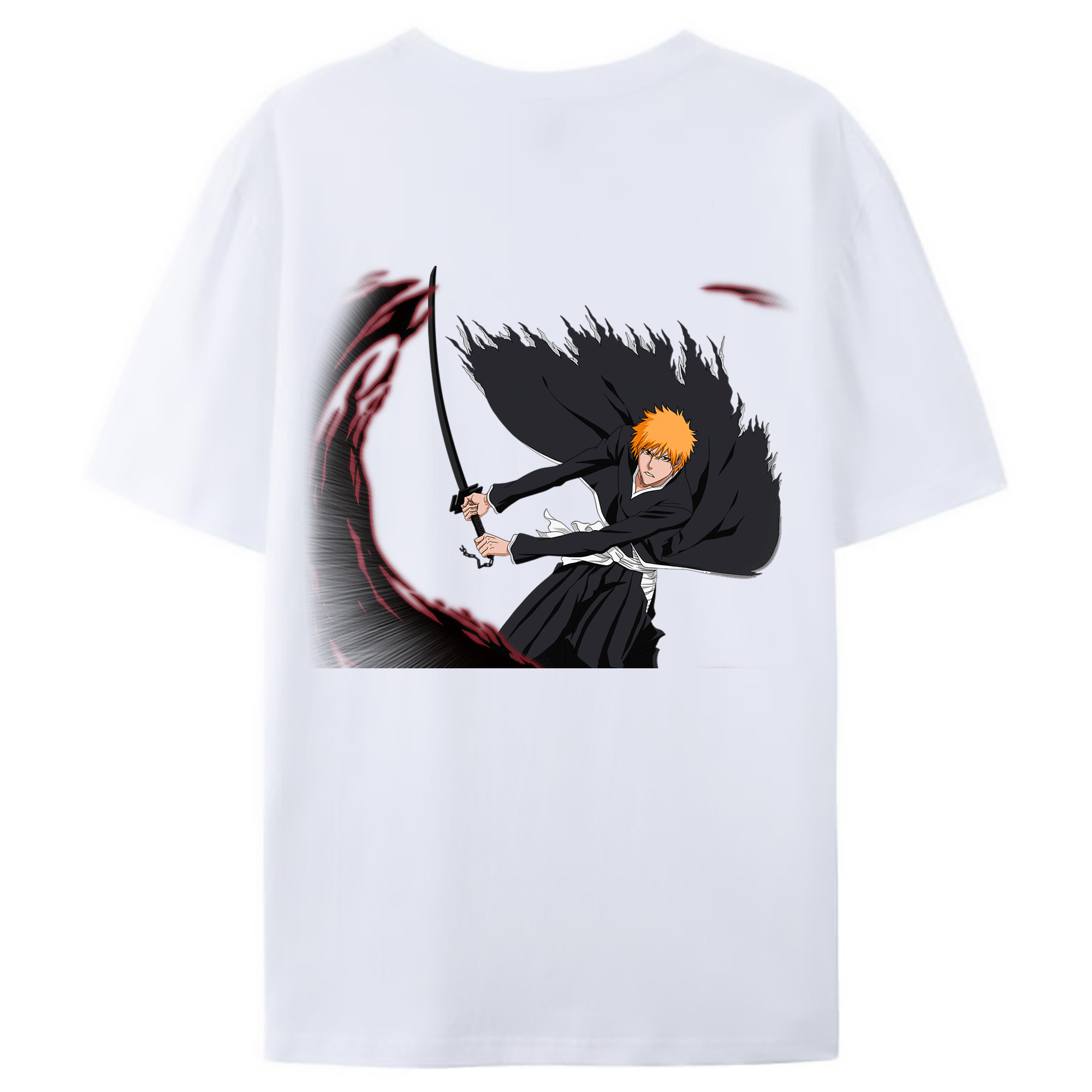 （画像用） ブリーチ 黒崎一護（くろさき いちご）BLEACH Kurosaki Ichigo 綿100％ メンズ半袖Tシャツ（バックプリント） 通気性