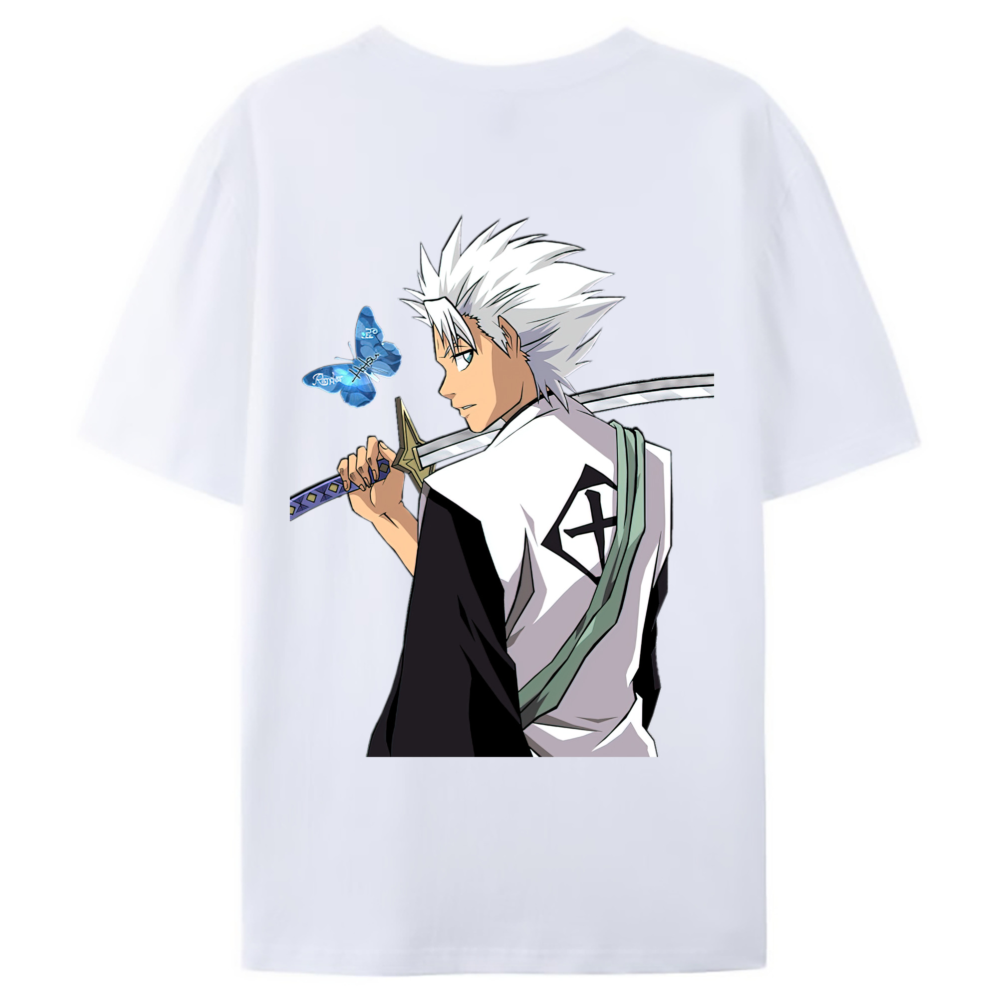 （画像用） ブリーチ 日番谷冬獅郎（ひつがや とうしろう） BLEACH Hitsugaya Toushirou 綿100％ メンズ半袖Tシャツ（バックプリント） 通気性