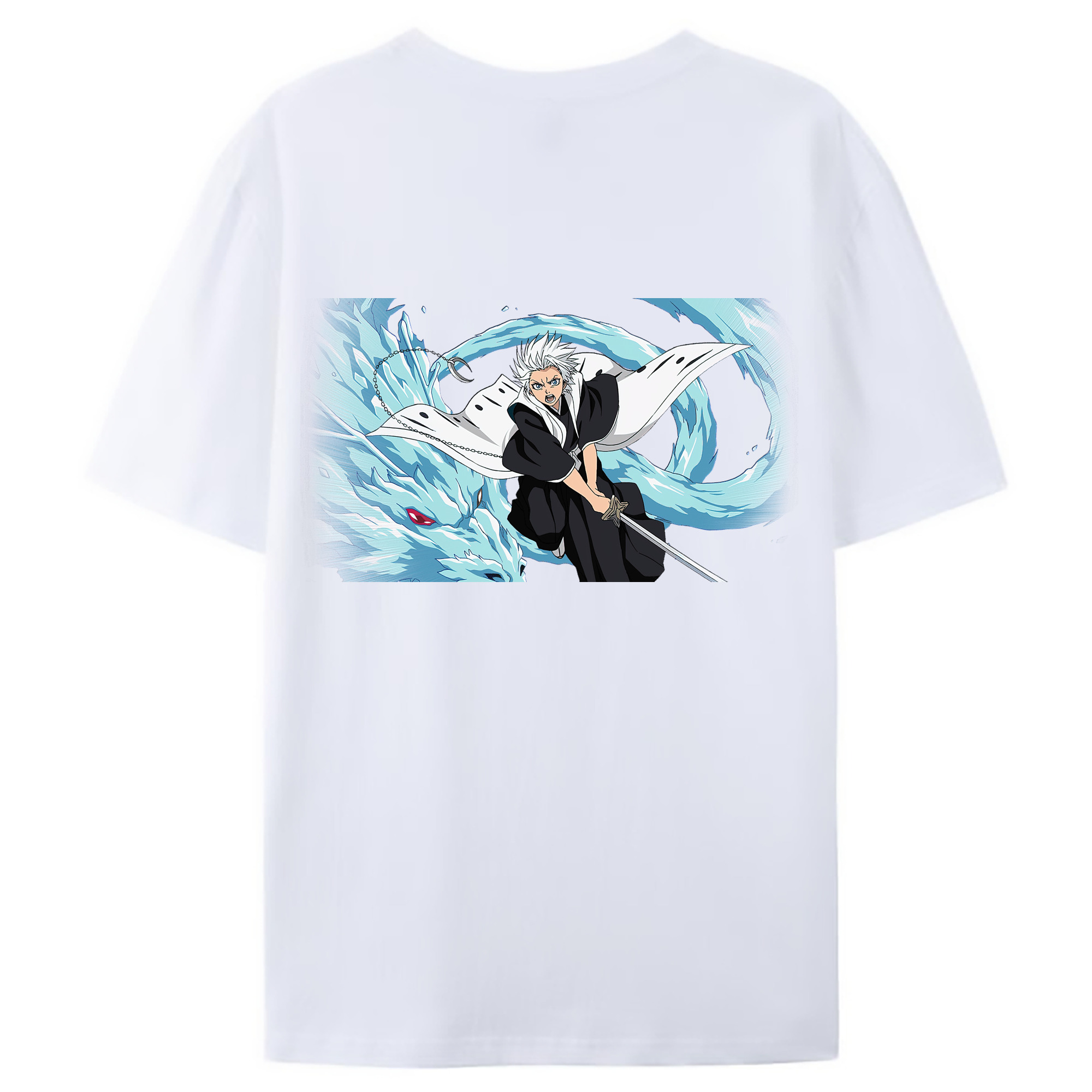 （画像用） ブリーチ 日番谷冬獅郎（ひつがや とうしろう） BLEACH Hitsugaya Toushirou 綿100％ メンズ半袖Tシャツ（バックプリント） 通気性