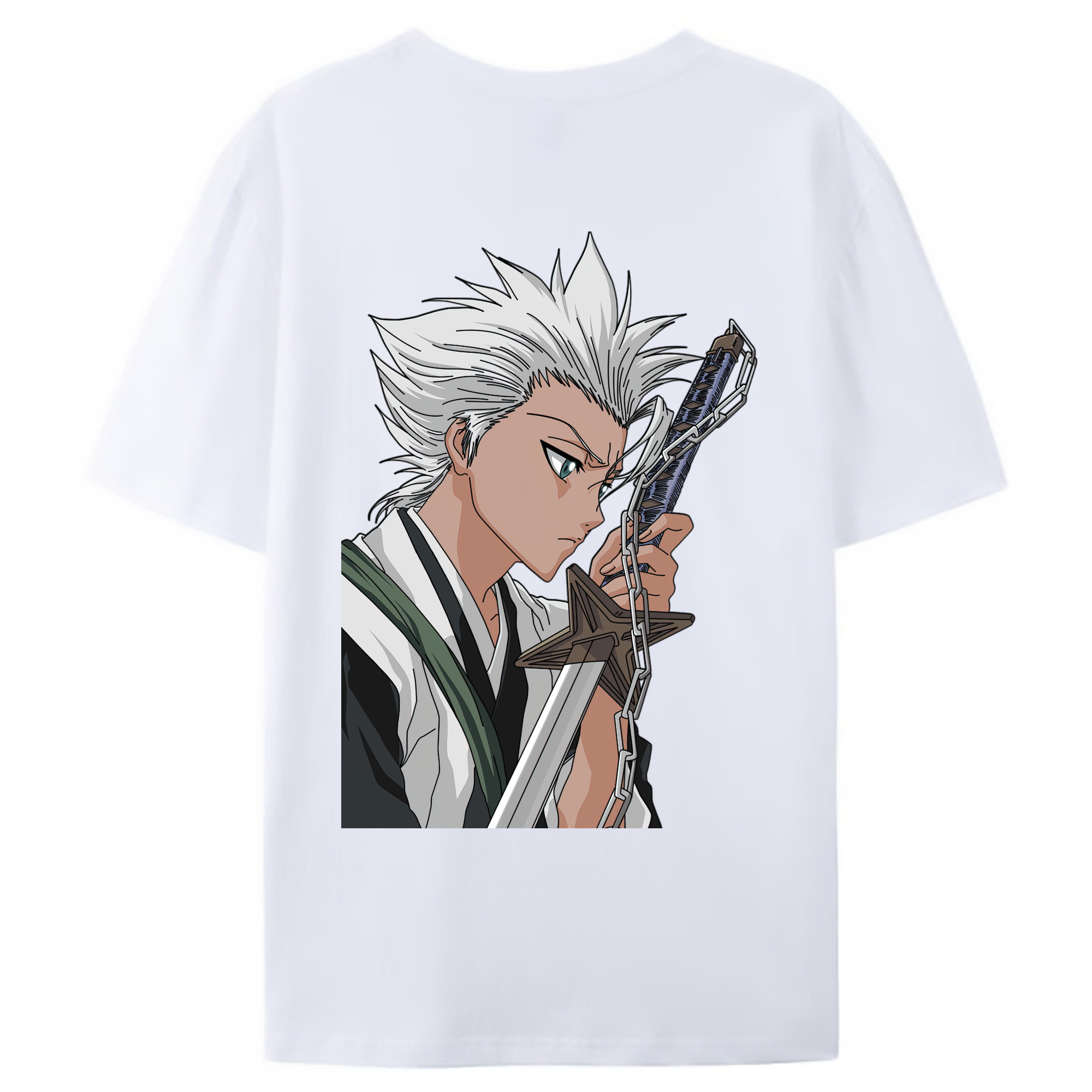 （画像用） ブリーチ 日番谷冬獅郎（ひつがや とうしろう） BLEACH Hitsugaya Toushirou 綿100％ メンズ半袖Tシャツ（バックプリント） 通気性