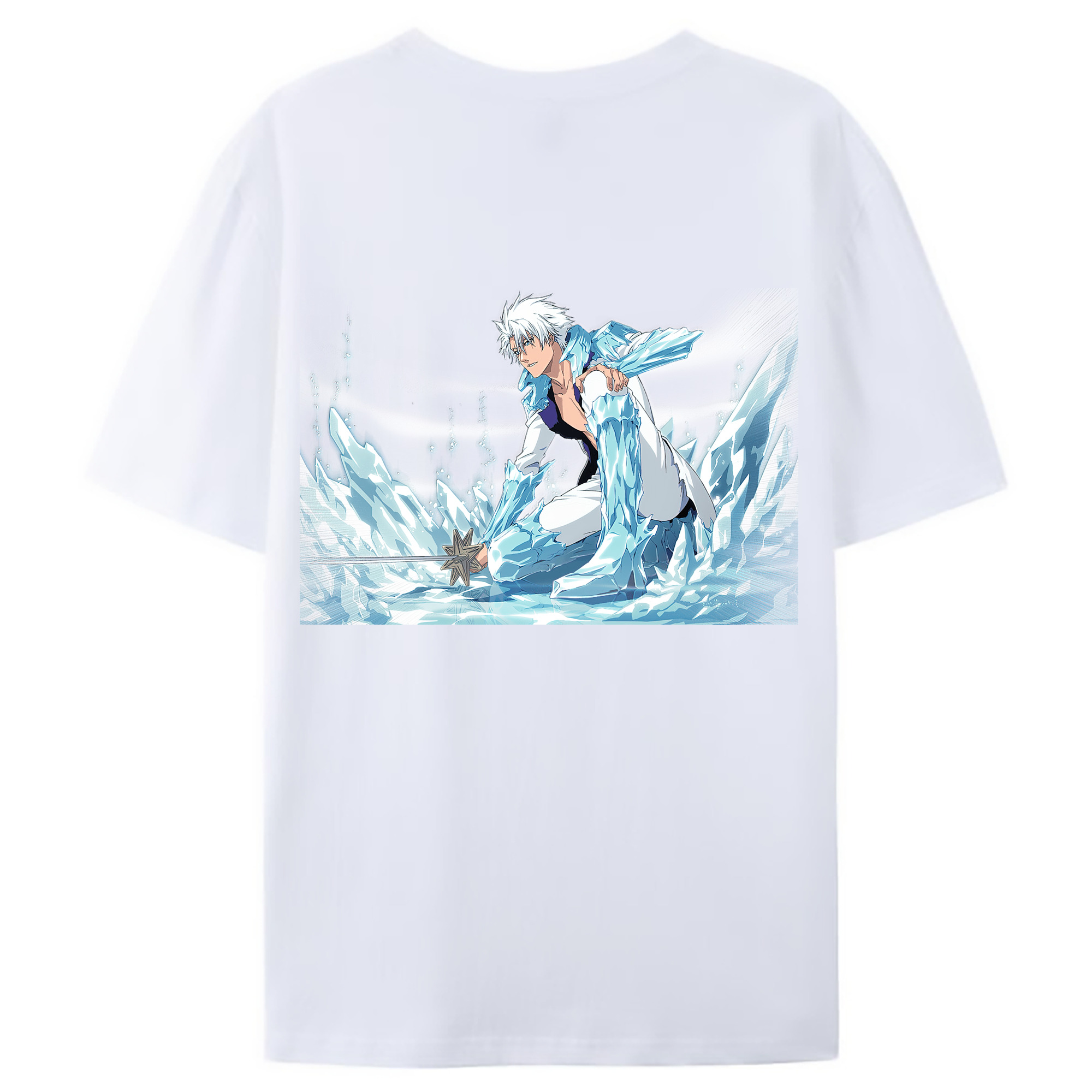 （画像用） ブリーチ 日番谷冬獅郎（ひつがや とうしろう） BLEACH Hitsugaya Toushirou 綿100％ メンズ半袖Tシャツ（バックプリント） 通気性