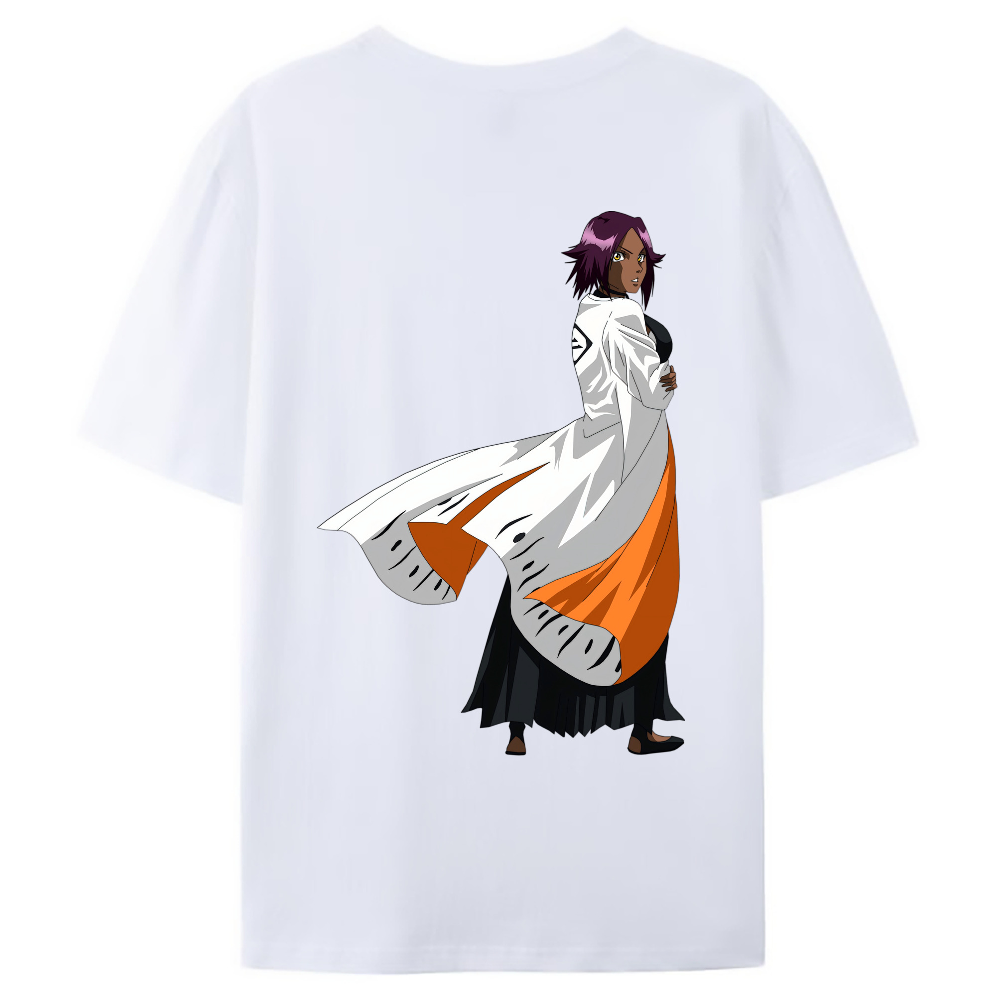 （画像用） ブリーチ 四楓院 夜一（しほういん よるいち） BLEACH Shihouin Yoruichi 綿100％ メンズ半袖Tシャツ（バックプリント） 通気性