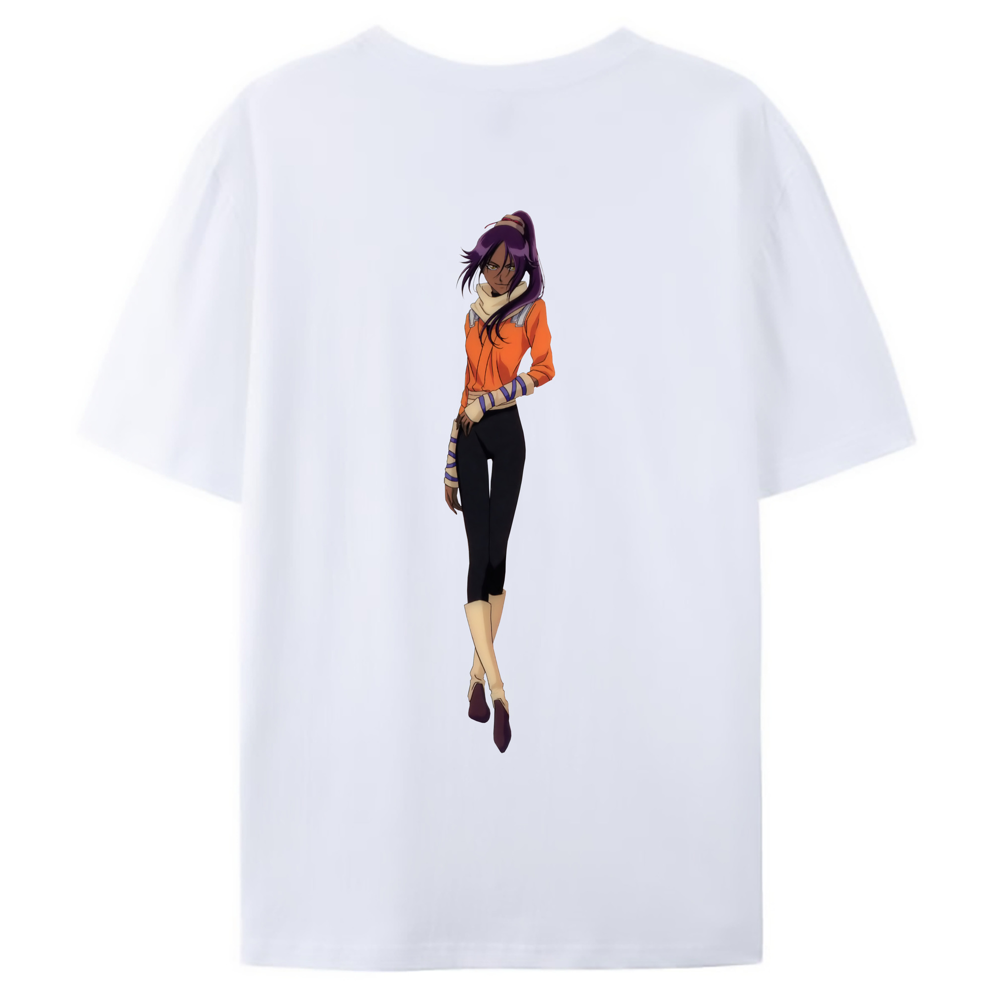 （画像用） ブリーチ 四楓院 夜一（しほういん よるいち） BLEACH Shihouin Yoruichi 綿100％ メンズ半袖Tシャツ（バックプリント） 通気性