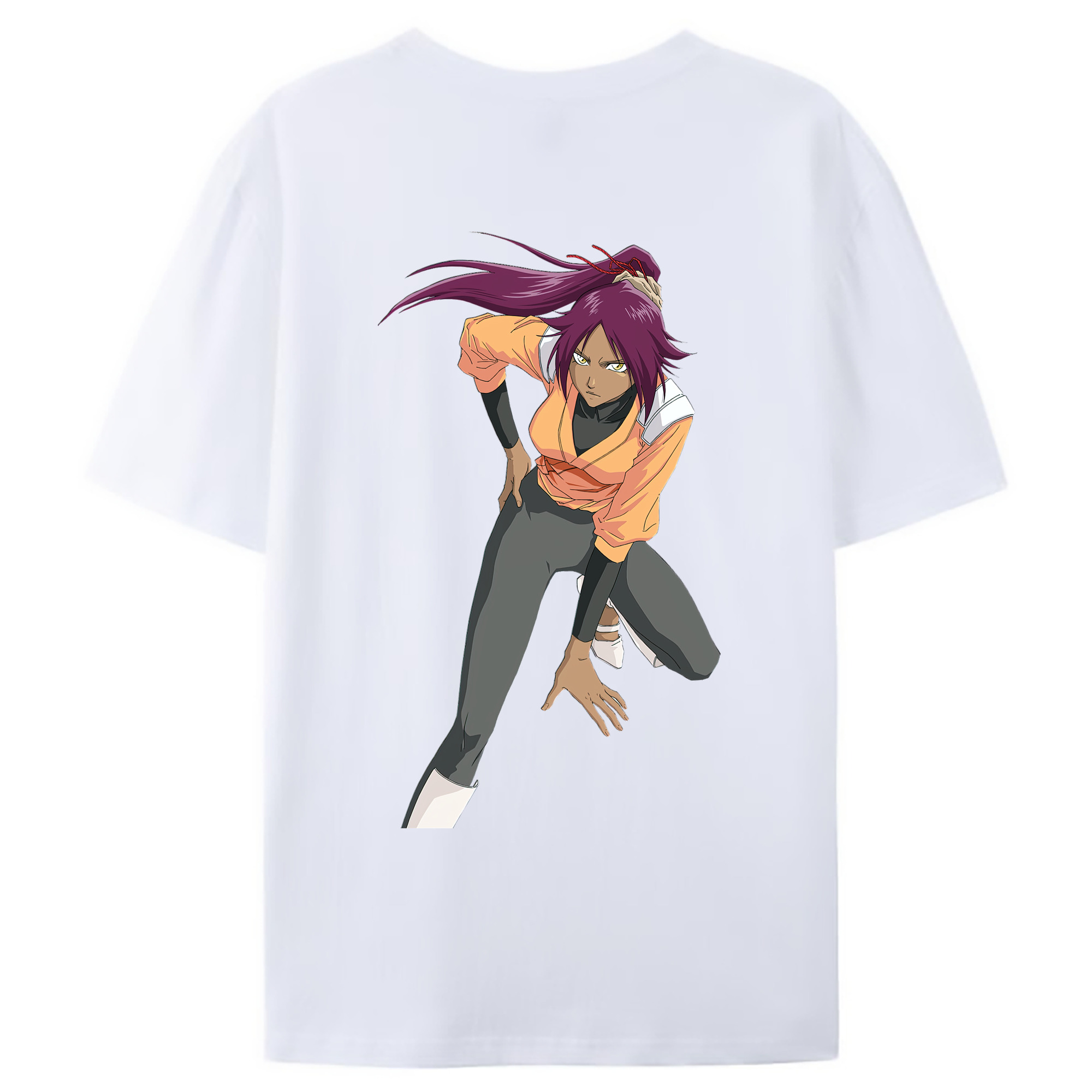 （画像用） ブリーチ 四楓院 夜一（しほういん よるいち） BLEACH Shihouin Yoruichi 綿100％ メンズ半袖Tシャツ（バックプリント） 通気性