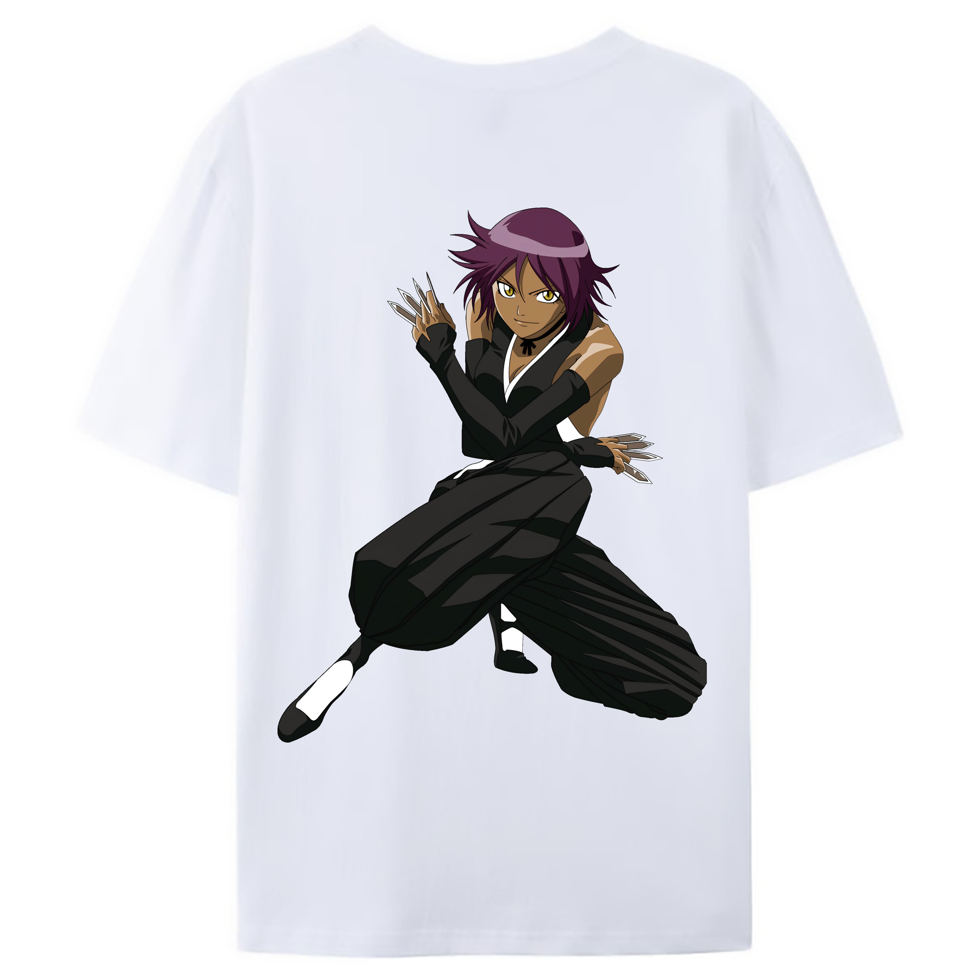 （画像用） ブリーチ 四楓院 夜一（しほういん よるいち） BLEACH Shihouin Yoruichi 綿100％ メンズ半袖Tシャツ（バックプリント） 通気性