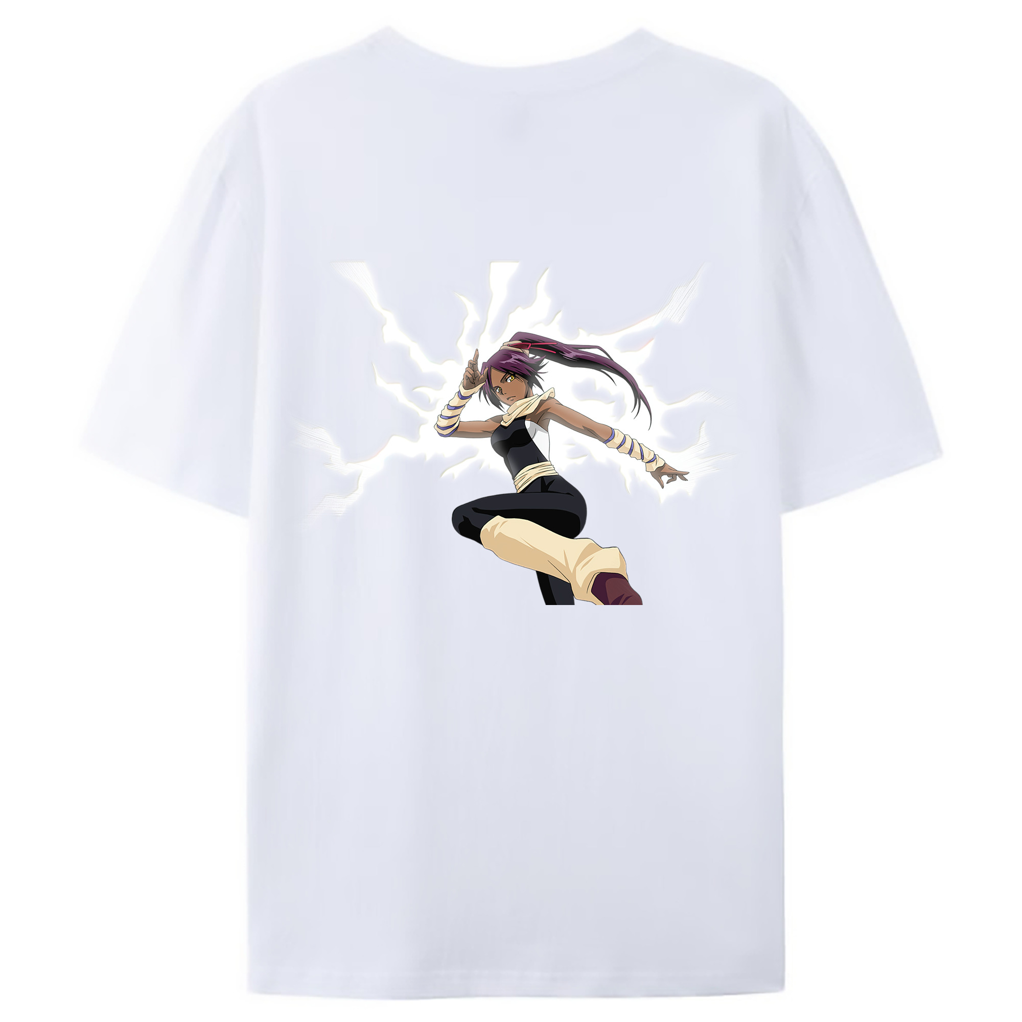（画像用） ブリーチ 四楓院 夜一（しほういん よるいち） BLEACH Shihouin Yoruichi 綿100％ メンズ半袖Tシャツ（バックプリント） 通気性