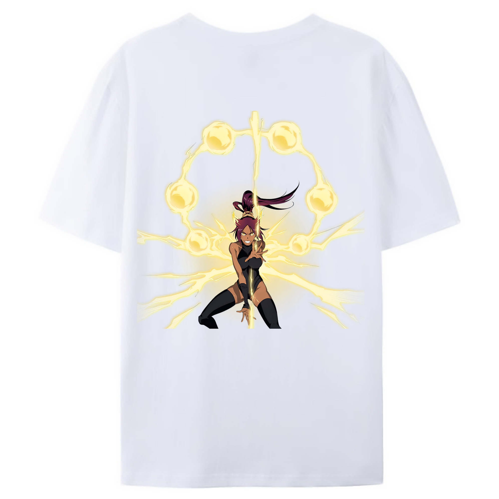 （画像用） ブリーチ 四楓院 夜一（しほういん よるいち） BLEACH Shihouin Yoruichi 綿100％ メンズ半袖Tシャツ（バックプリント） 通気性