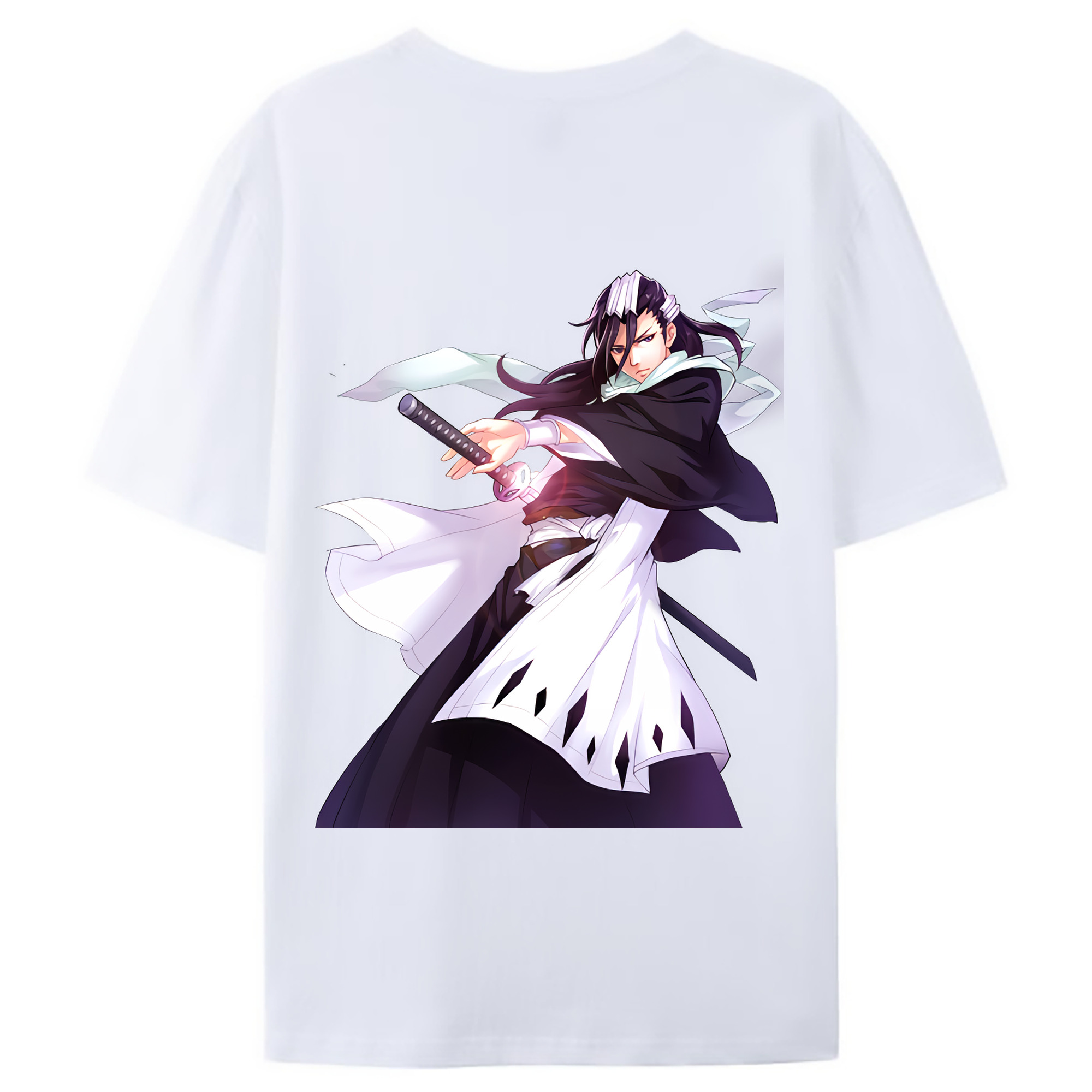 （画像用） ブリーチ くちき びゃくや BLEACH Kuchiki Byakuya 綿100％ メンズ半袖Tシャツ（バックプリント） 通気性