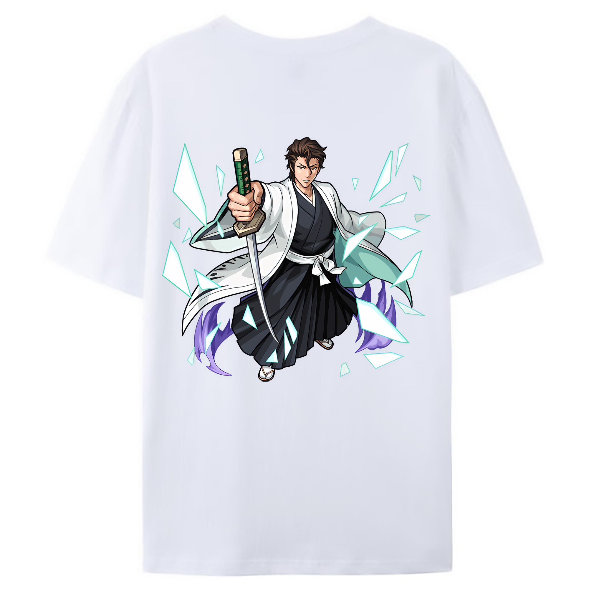 （画像用） ブリーチ 藍染 惣右介（あいぜん そうすけ） BLEACH Aizen Sousuke 綿100％ メンズ半袖Tシャツ（バックプリント） 通気性