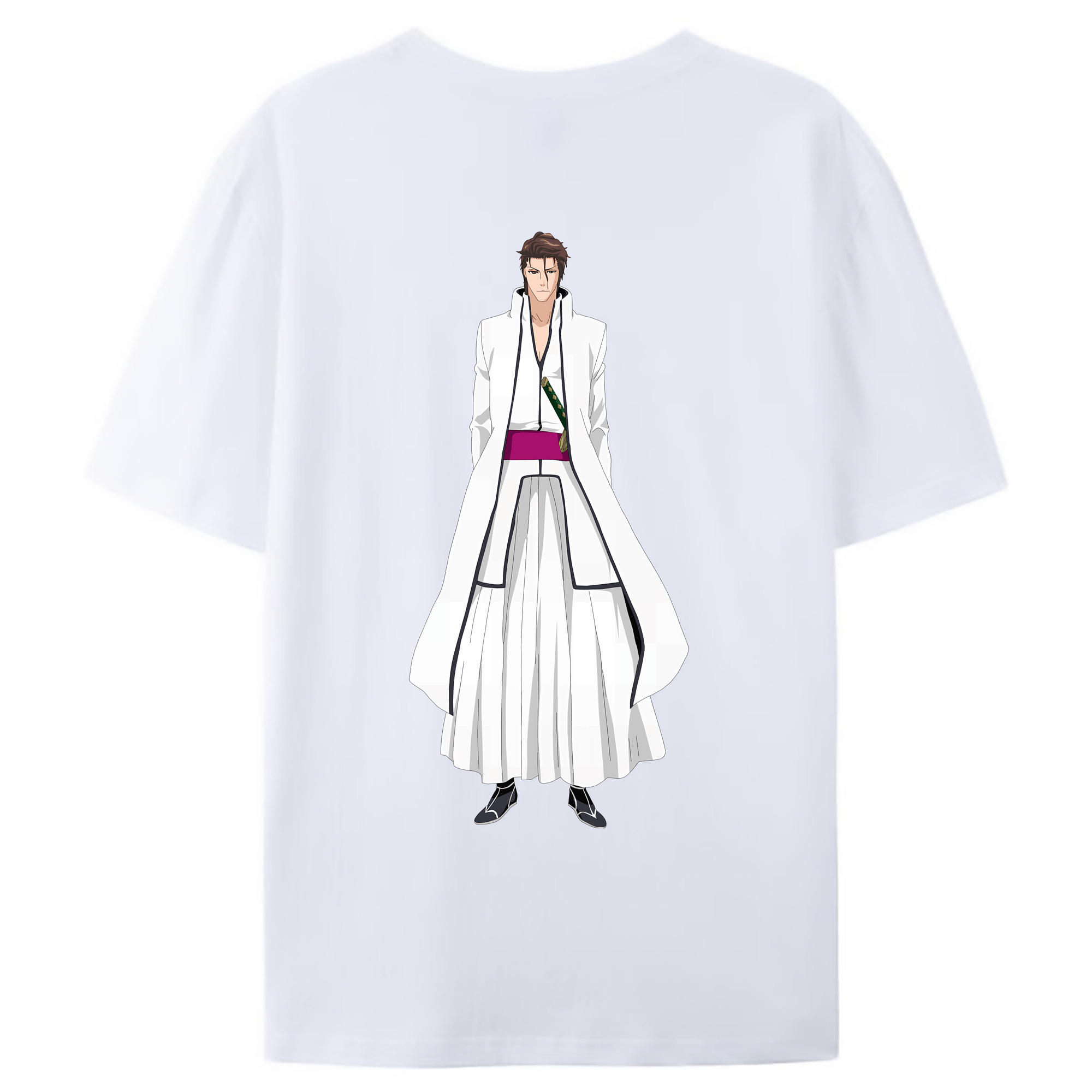 （画像用） ブリーチ 藍染 惣右介（あいぜん そうすけ） BLEACH Aizen Sousuke 綿100％ メンズ半袖Tシャツ（バックプリント） 通気性