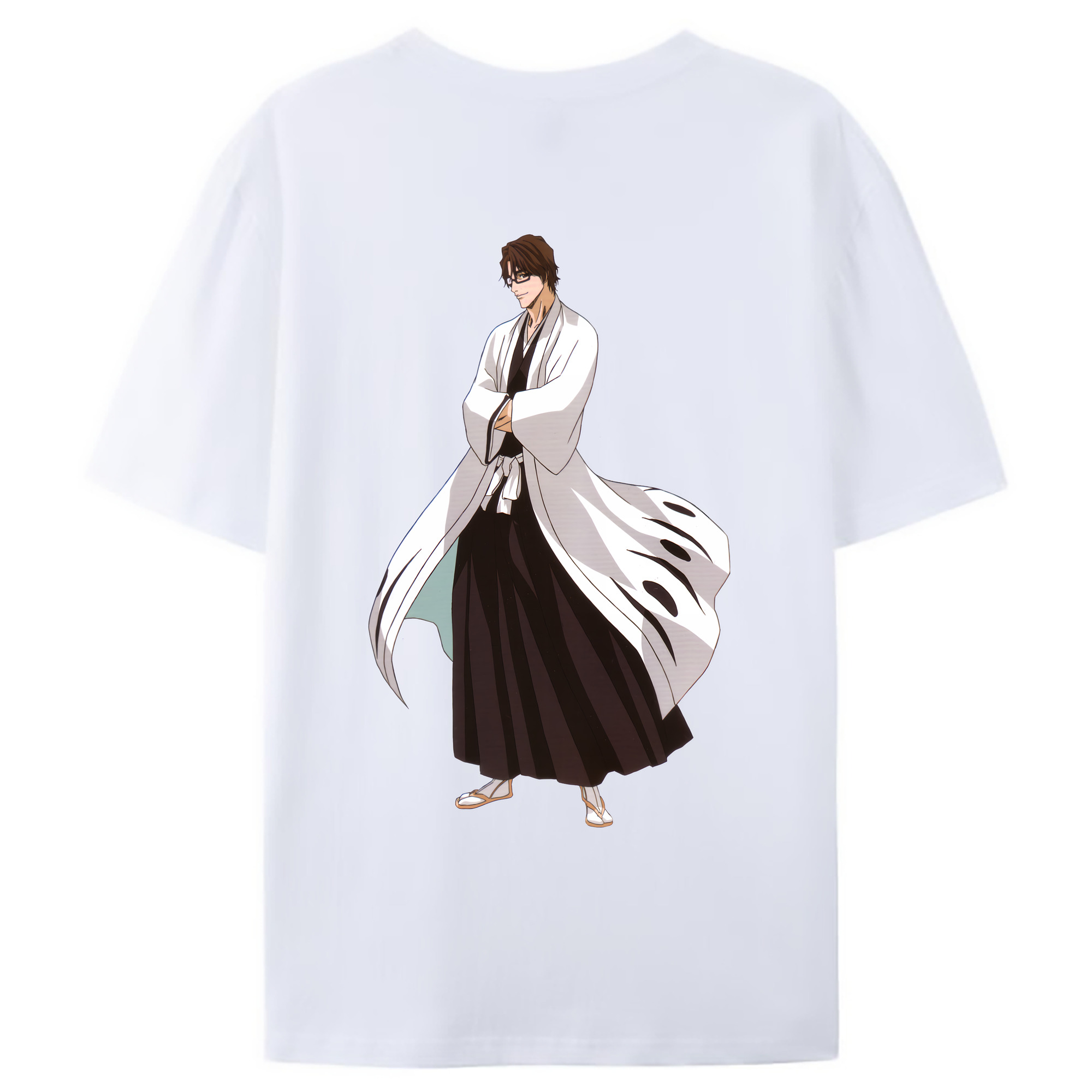 （画像用） ブリーチ 藍染 惣右介（あいぜん そうすけ） BLEACH Aizen Sousuke 綿100％ メンズ半袖Tシャツ（バックプリント） 通気性
