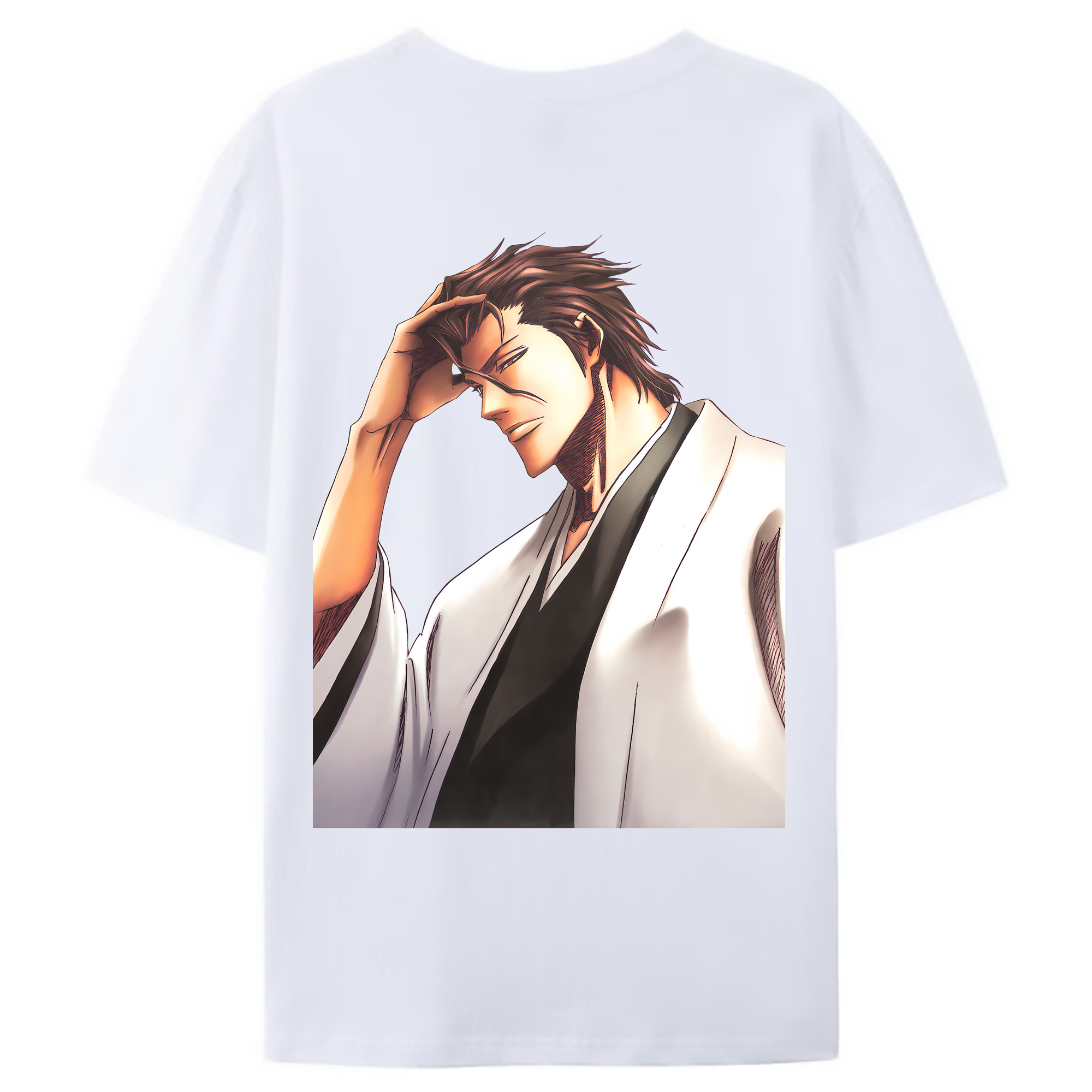 （画像用） ブリーチ 藍染 惣右介（あいぜん そうすけ） BLEACH Aizen Sousuke 綿100％ メンズ半袖Tシャツ（バックプリント） 通気性