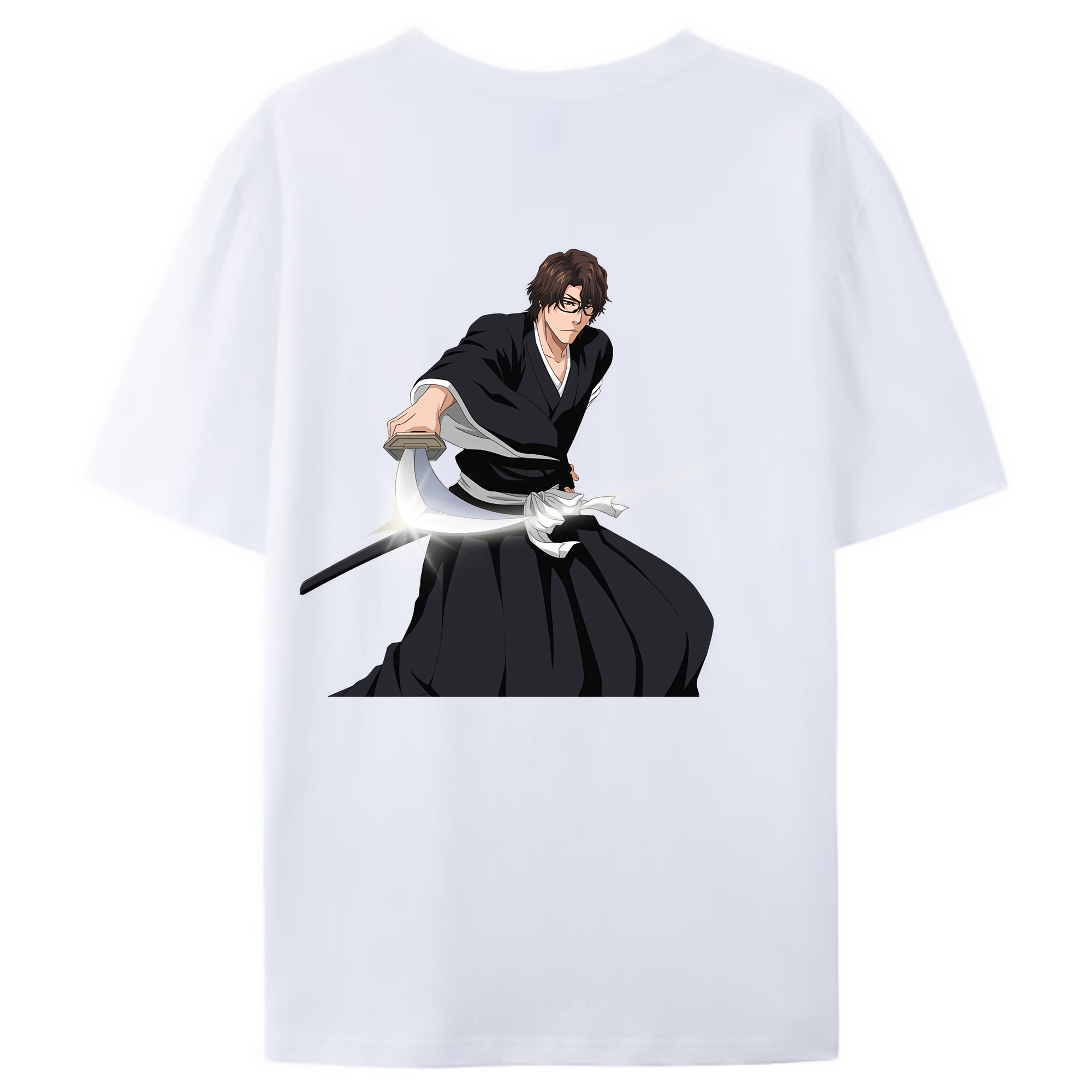（画像用） ブリーチ 藍染 惣右介（あいぜん そうすけ） BLEACH Aizen Sousuke 綿100％ メンズ半袖Tシャツ（バックプリント） 通気性