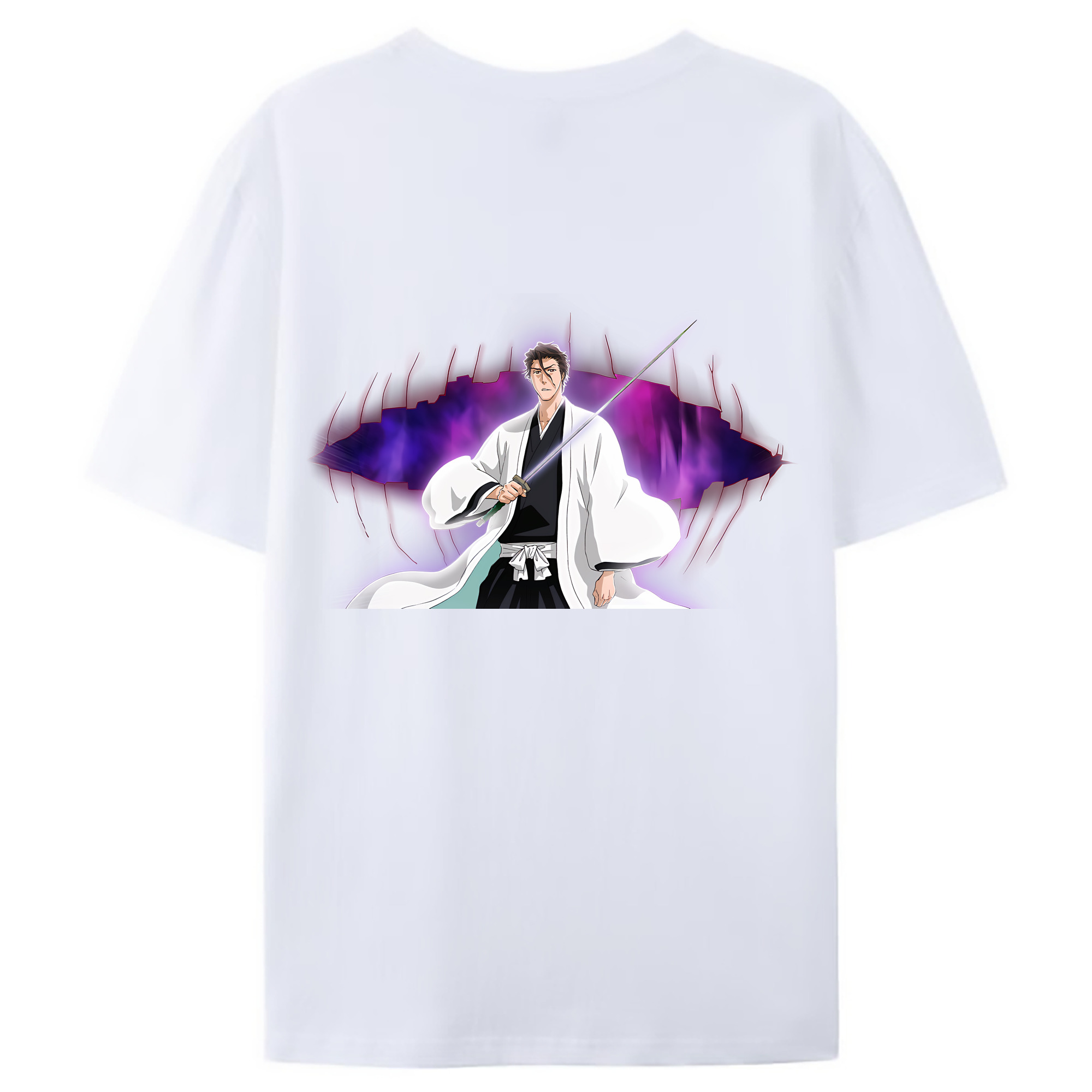 （画像用） ブリーチ 藍染 惣右介（あいぜん そうすけ） BLEACH Aizen Sousuke 綿100％ メンズ半袖Tシャツ（バックプリント） 通気性