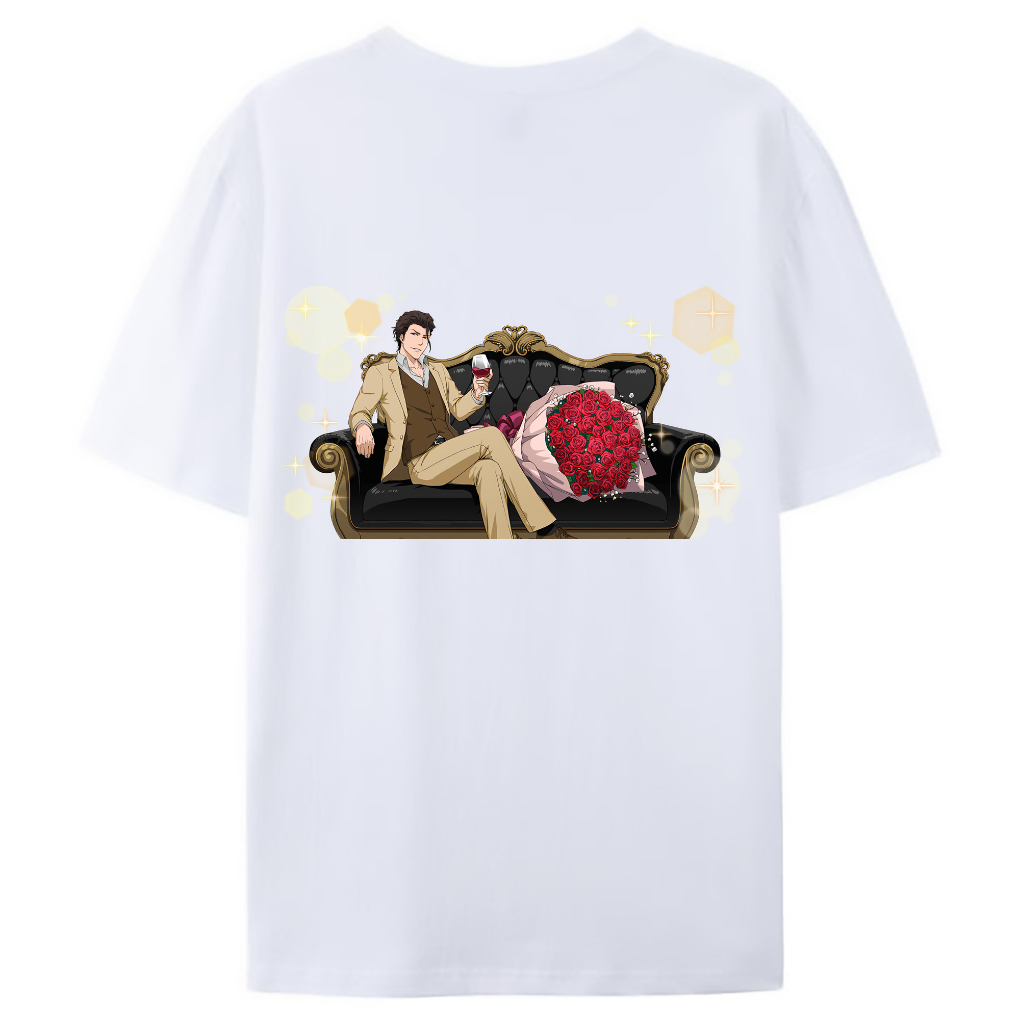 （画像用） ブリーチ 藍染 惣右介（あいぜん そうすけ） BLEACH Aizen Sousuke 綿100％ メンズ半袖Tシャツ（バックプリント） 通気性