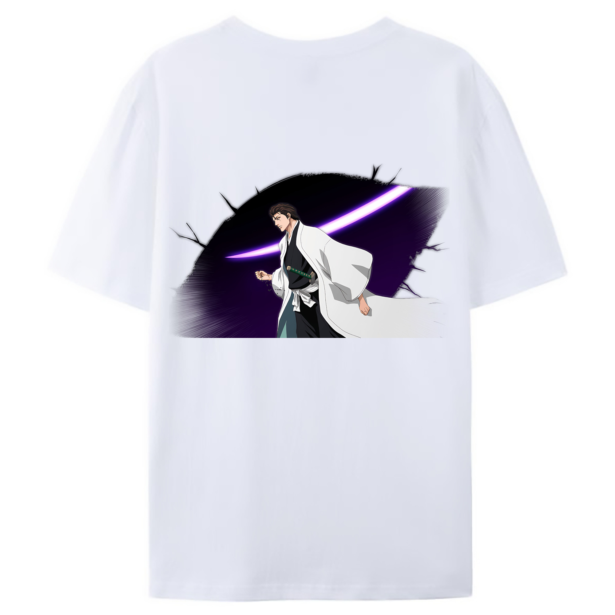 （画像用） ブリーチ 藍染 惣右介（あいぜん そうすけ） BLEACH Aizen Sousuke 綿100％ メンズ半袖Tシャツ（バックプリント） 通気性