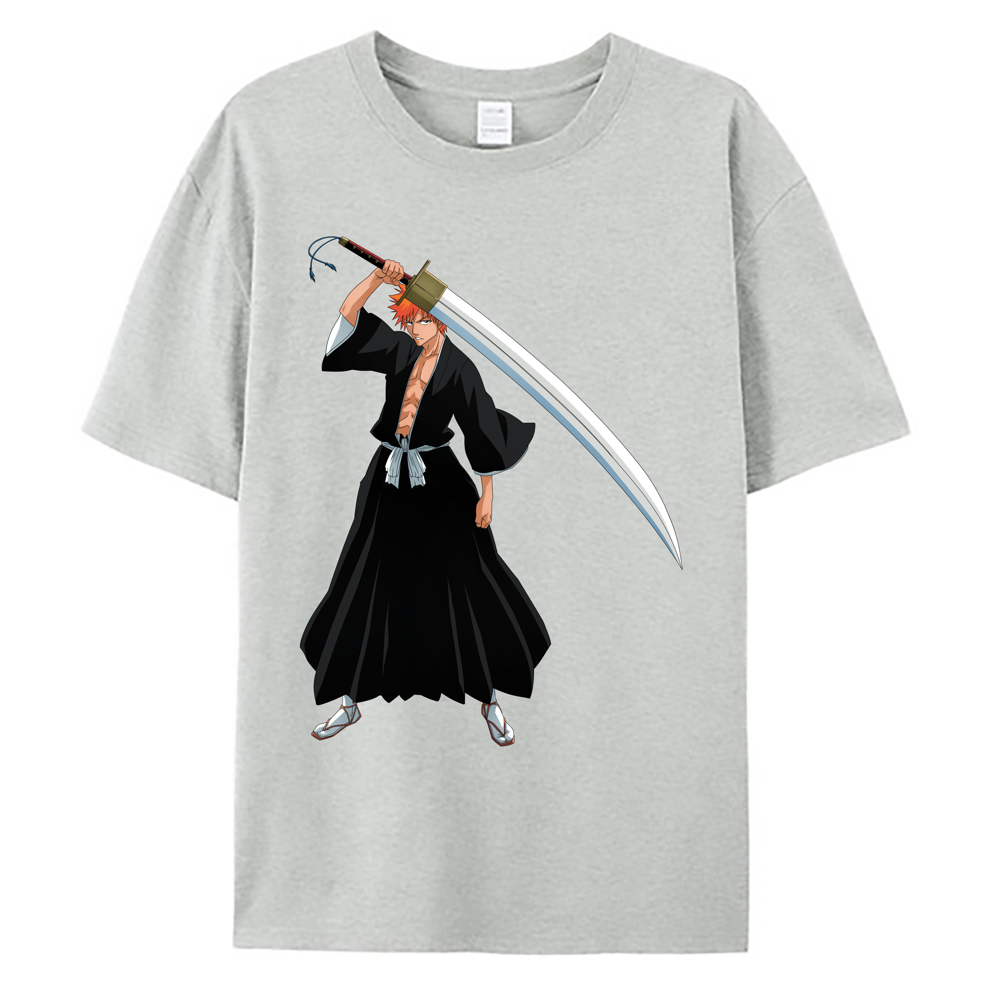 （画像用） ブリーチ 黒崎一護（くろさき いちご）BLEACH Kurosaki Ichigo 綿100％ メンズ半袖Tシャツ｜肌触りやわらか＆通気性