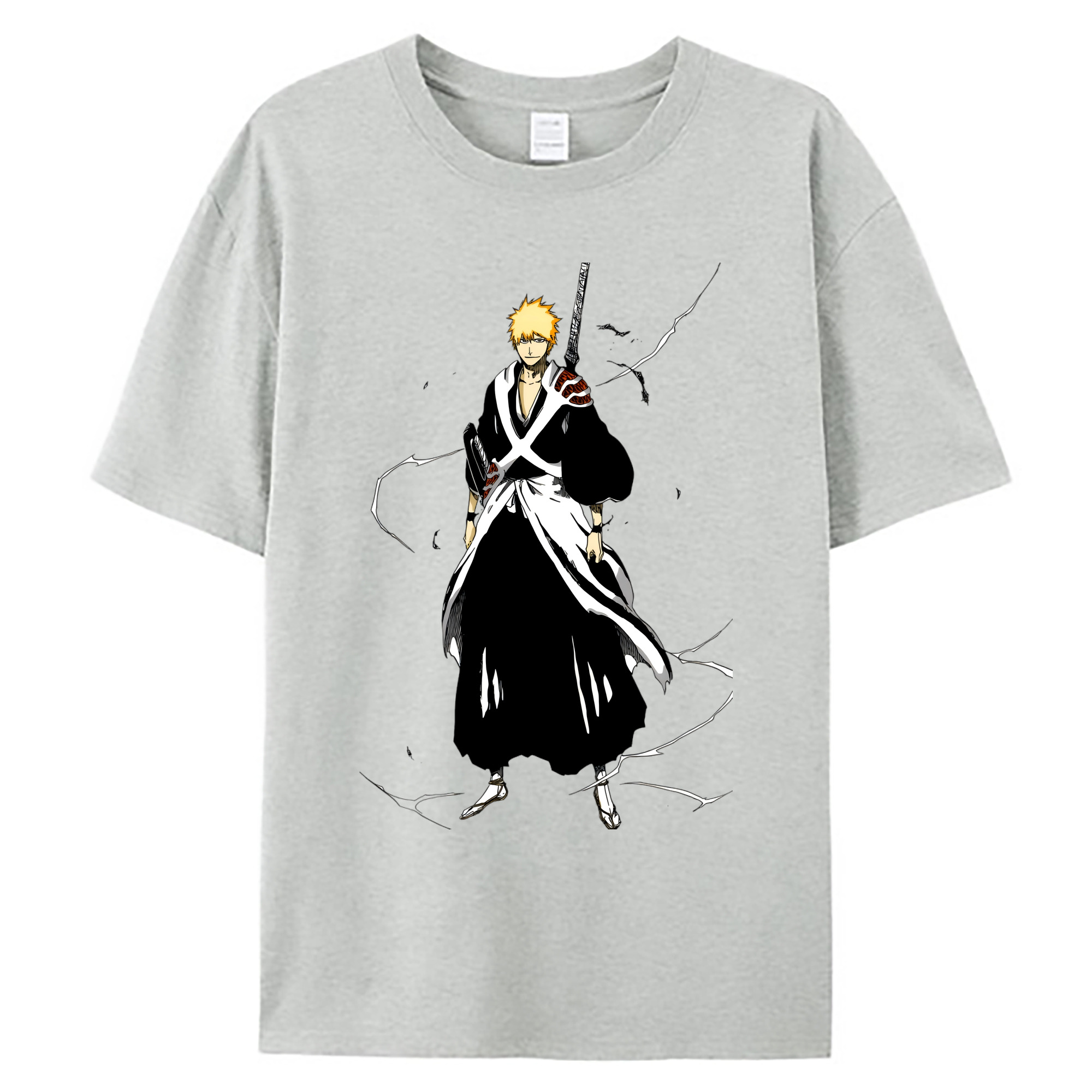 （画像用） ブリーチ 黒崎一護（くろさき いちご）BLEACH Kurosaki Ichigo 綿100％ メンズ半袖Tシャツ｜肌触りやわらか＆通気性